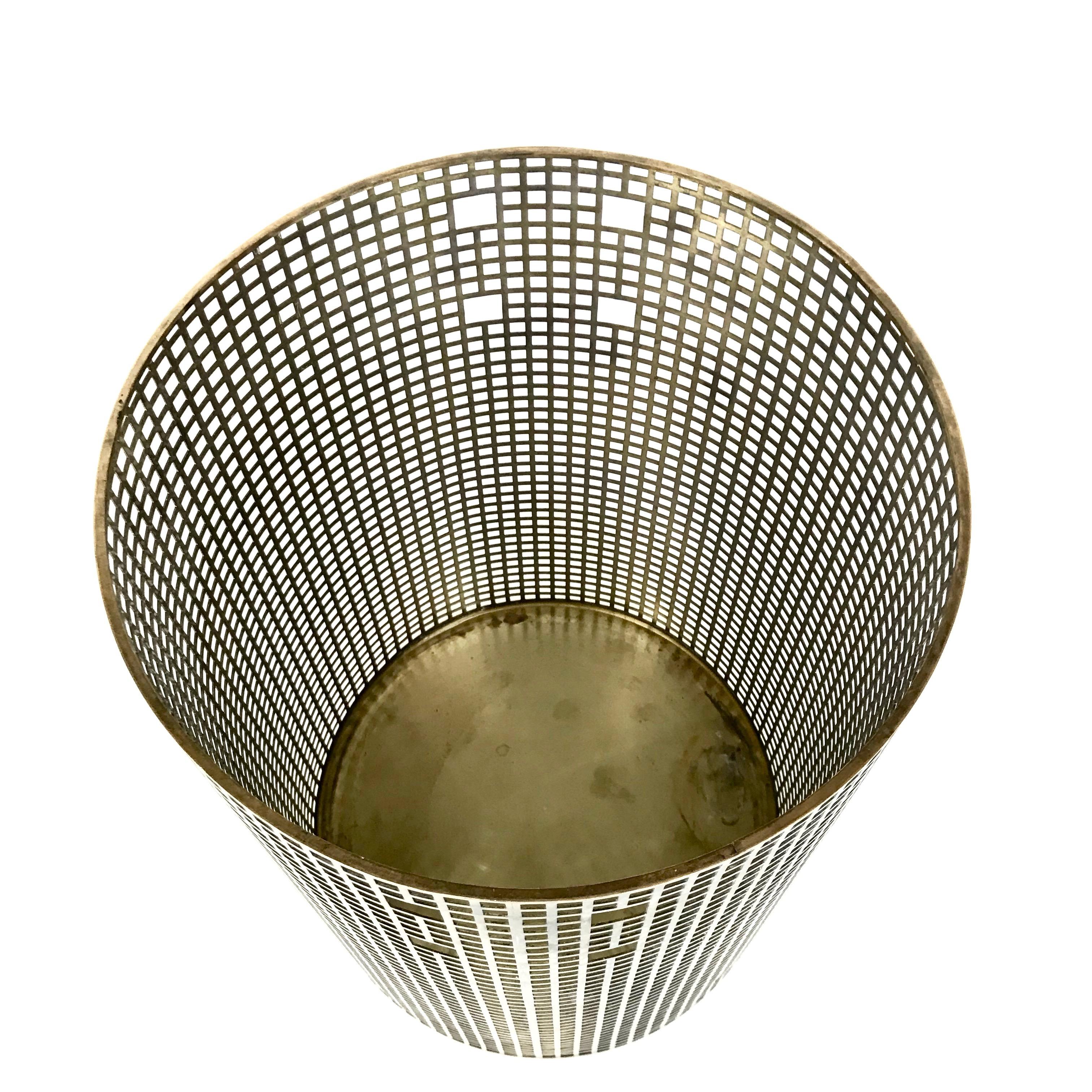 Lacquered Josef Hoffmann Design Perforated Brass Umbrella Stand or Basket, 1950s, Austria