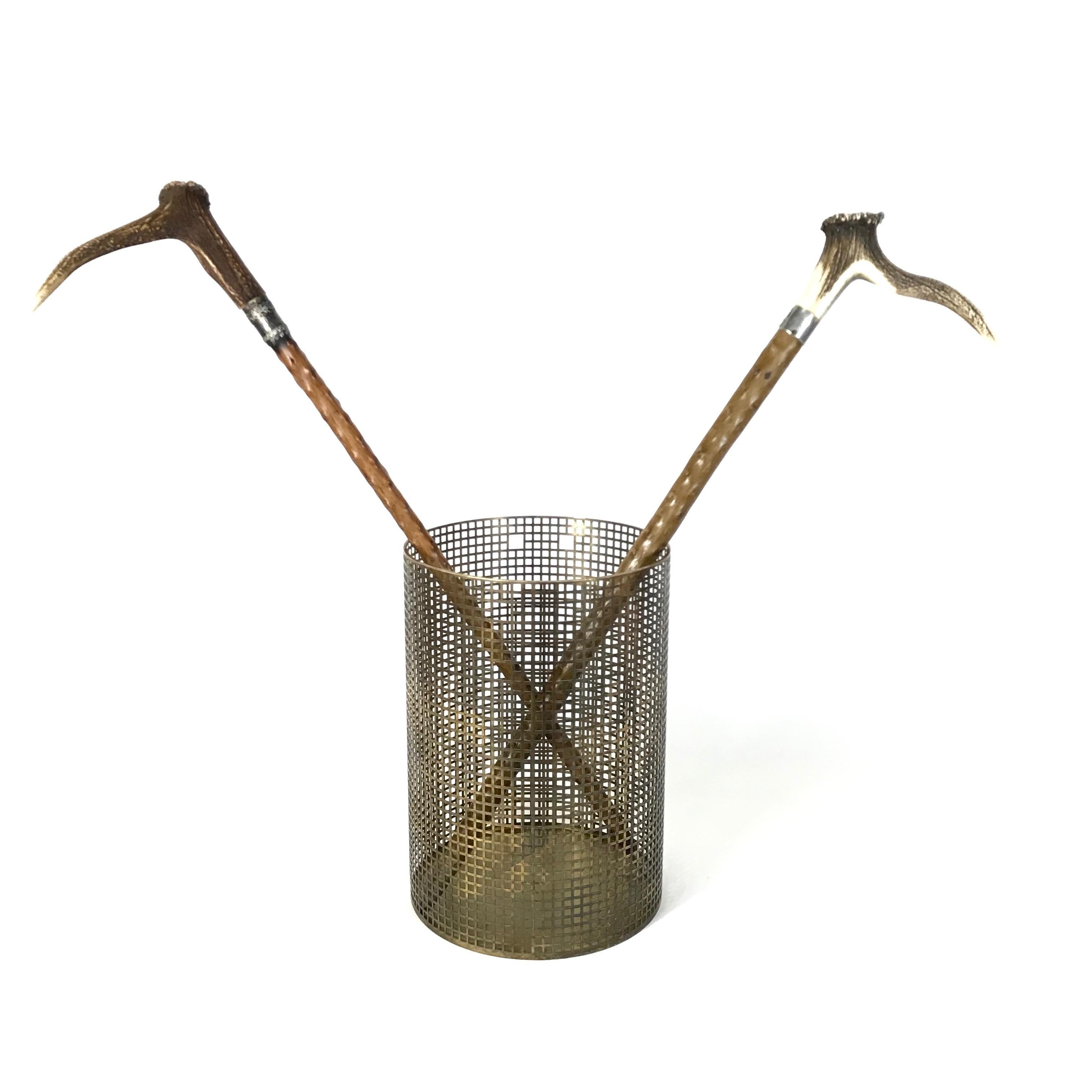 Metal Josef Hoffmann Design Perforated Brass Umbrella Stand or Basket, 1950s, Austria