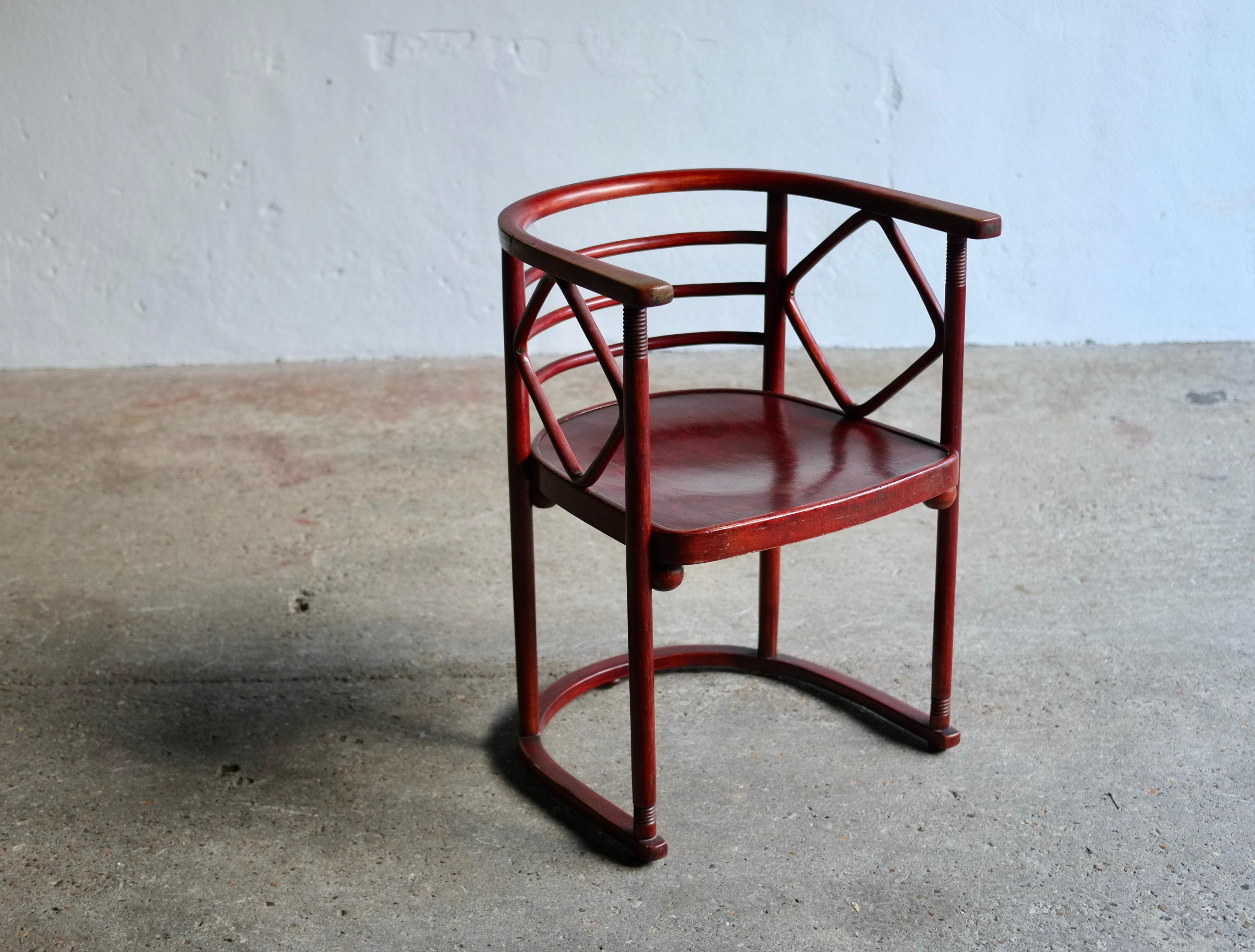 An early 20th century model number 728 bentwood armchair designed by Josef Hoffmann for the Viennese cabaret 