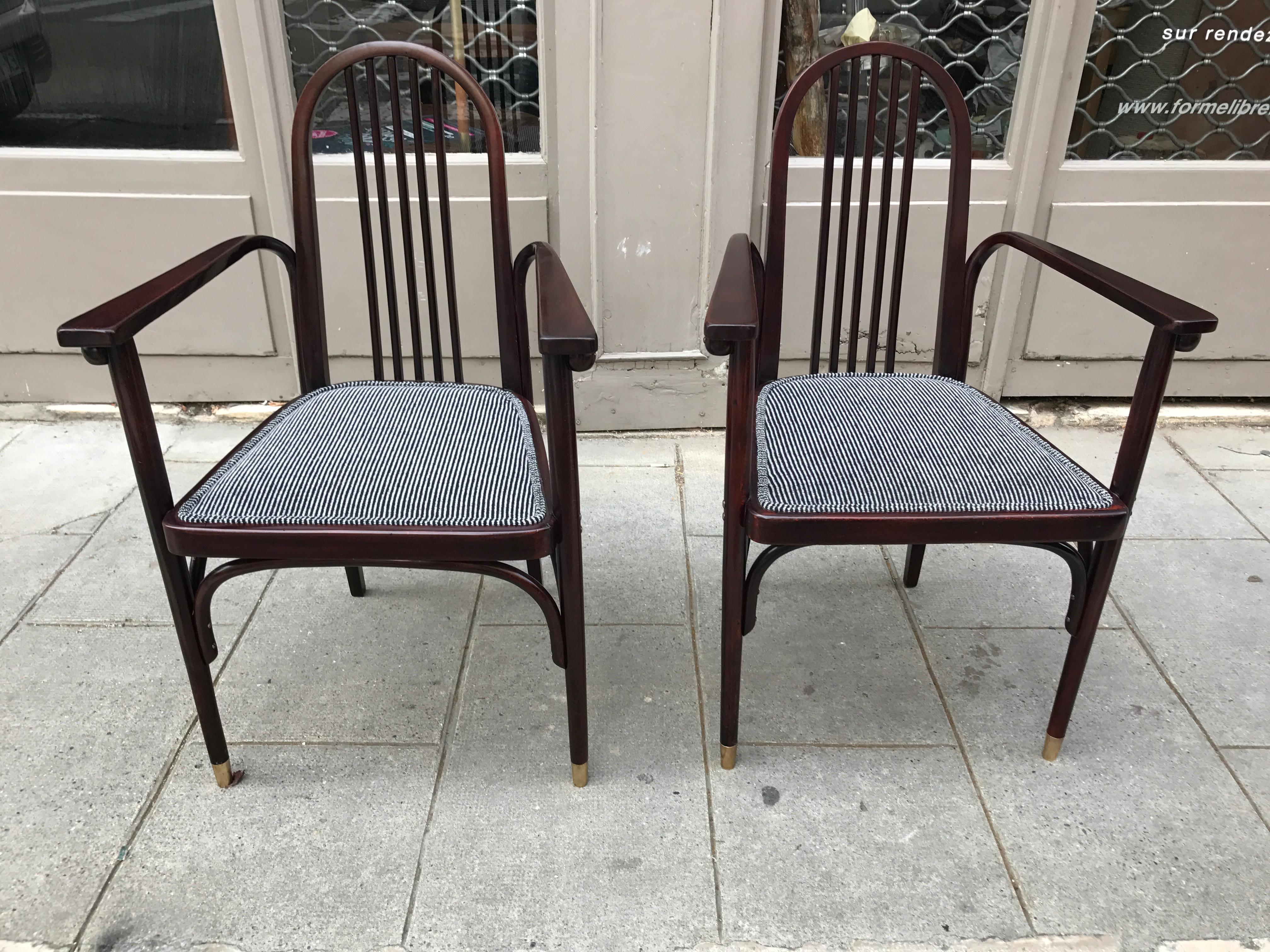 Early 20th Century Josef Hoffmann for Jacob & Josef Khon Pair of Armchair Vienna Secession