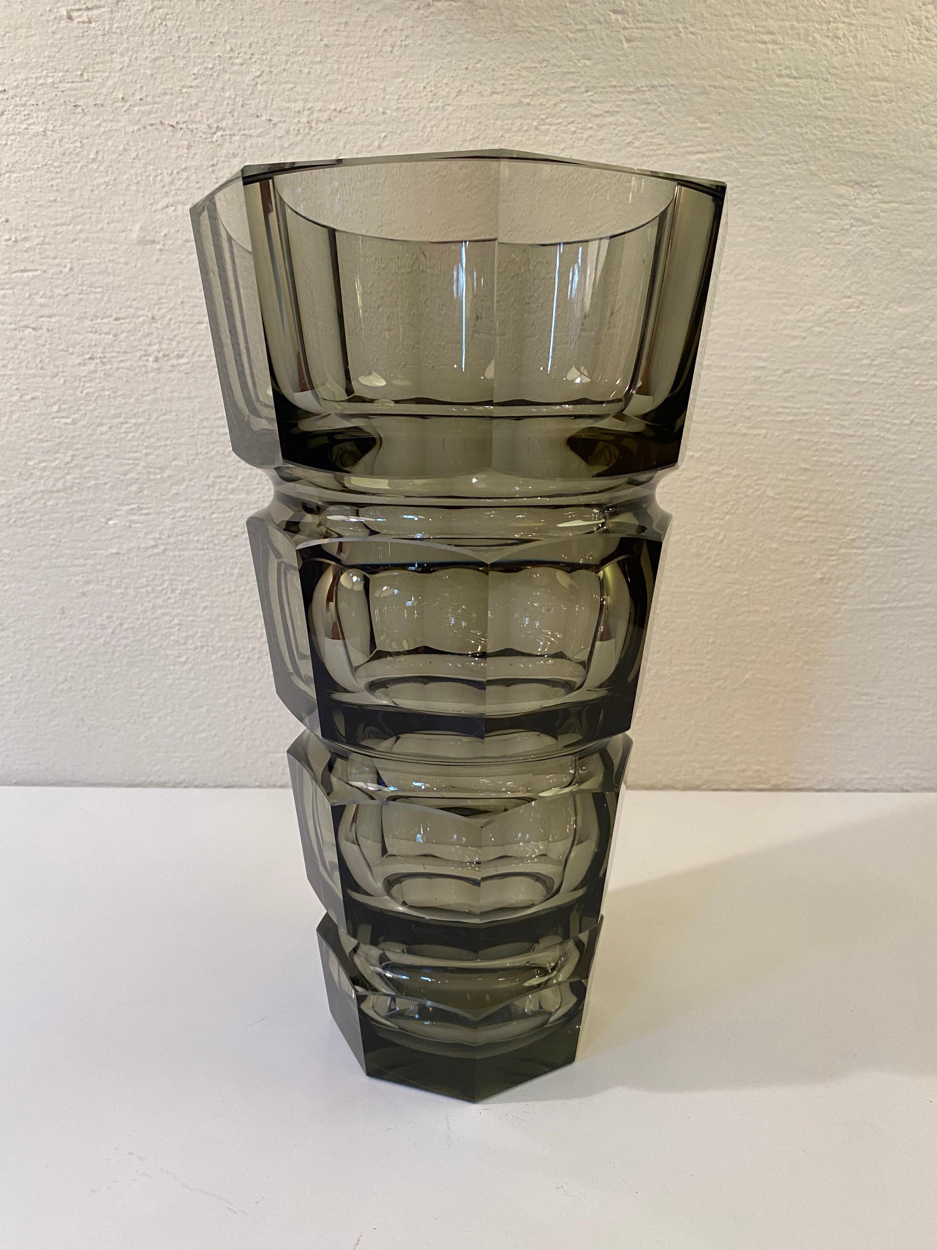 Josef Hoffmann topaz vase for Moser. Great size measuring 11.75 inches tall and 7