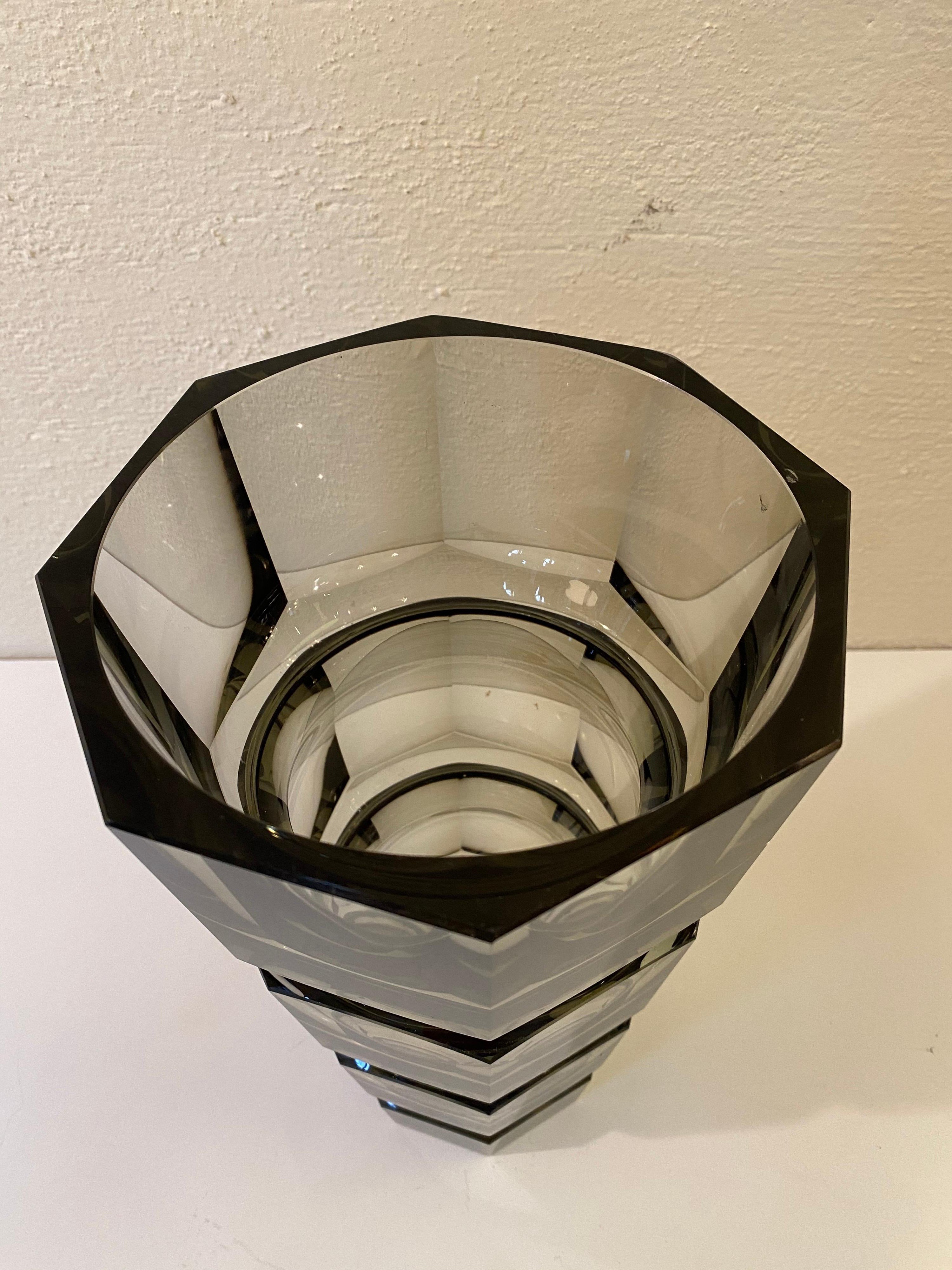Bauhaus Josef Hoffmann for Moser Topaz or Smoked Glass Vase