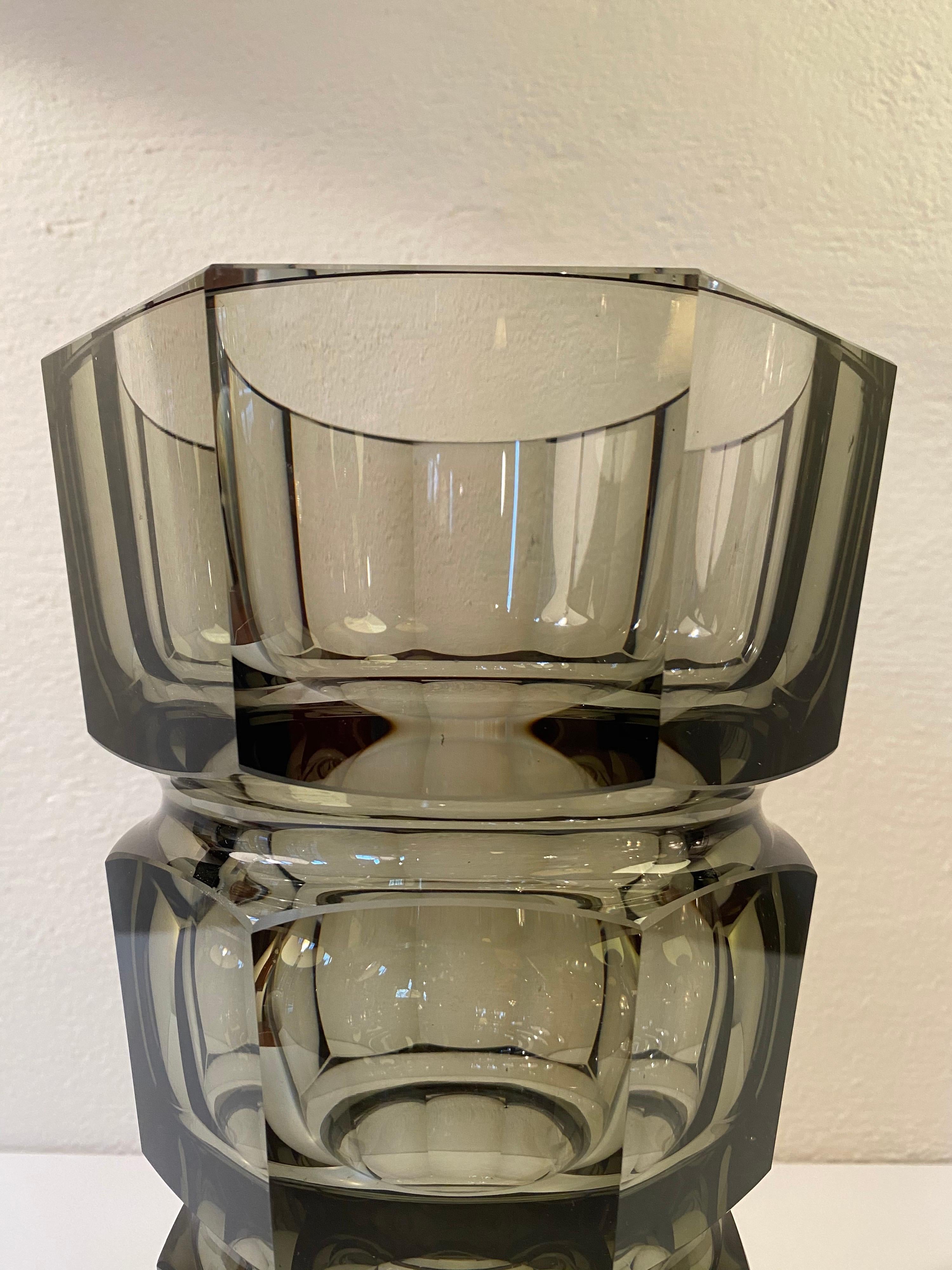 Czech Josef Hoffmann for Moser Topaz or Smoked Glass Vase