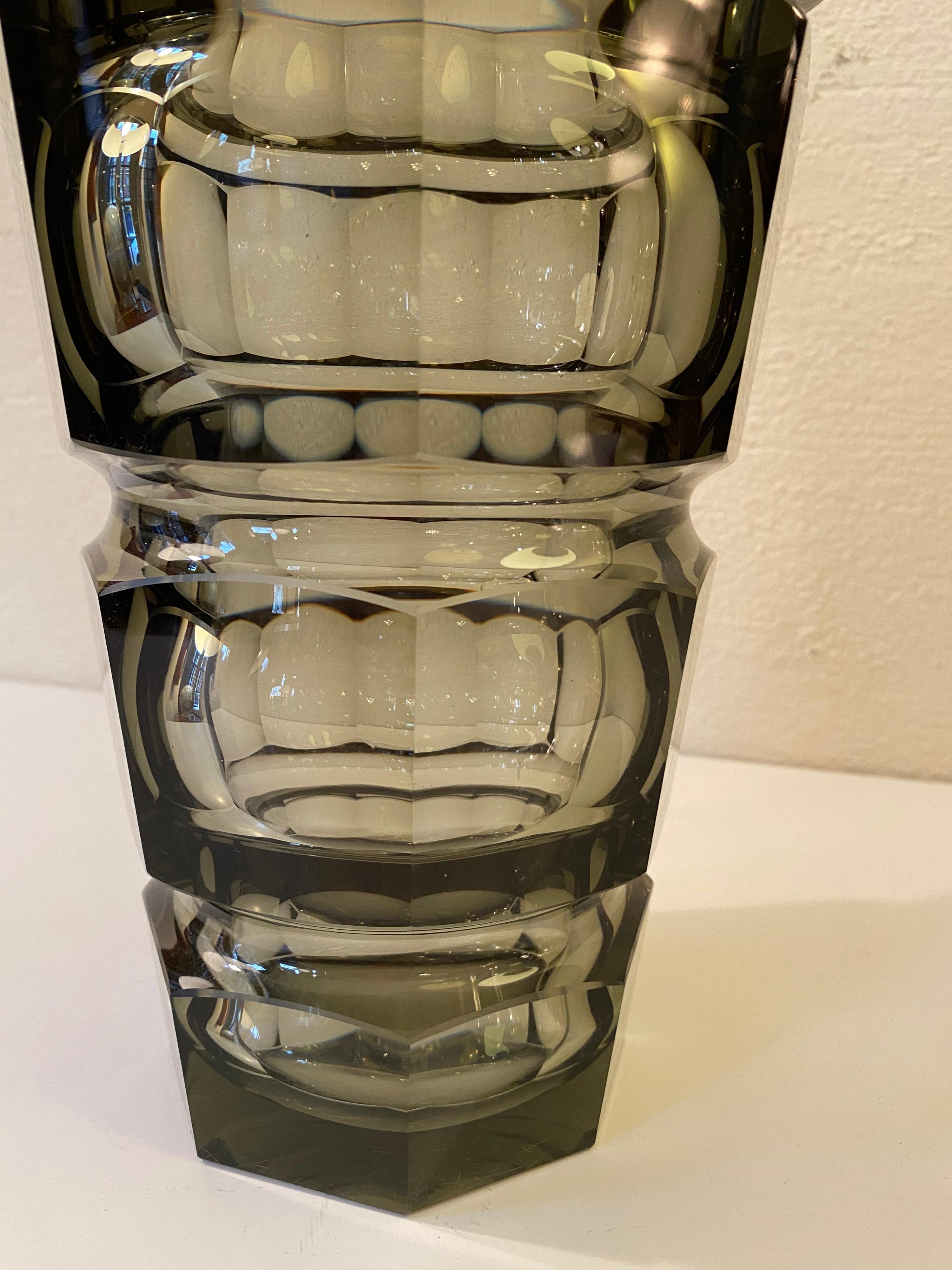 Mid-20th Century Josef Hoffmann for Moser Topaz or Smoked Glass Vase
