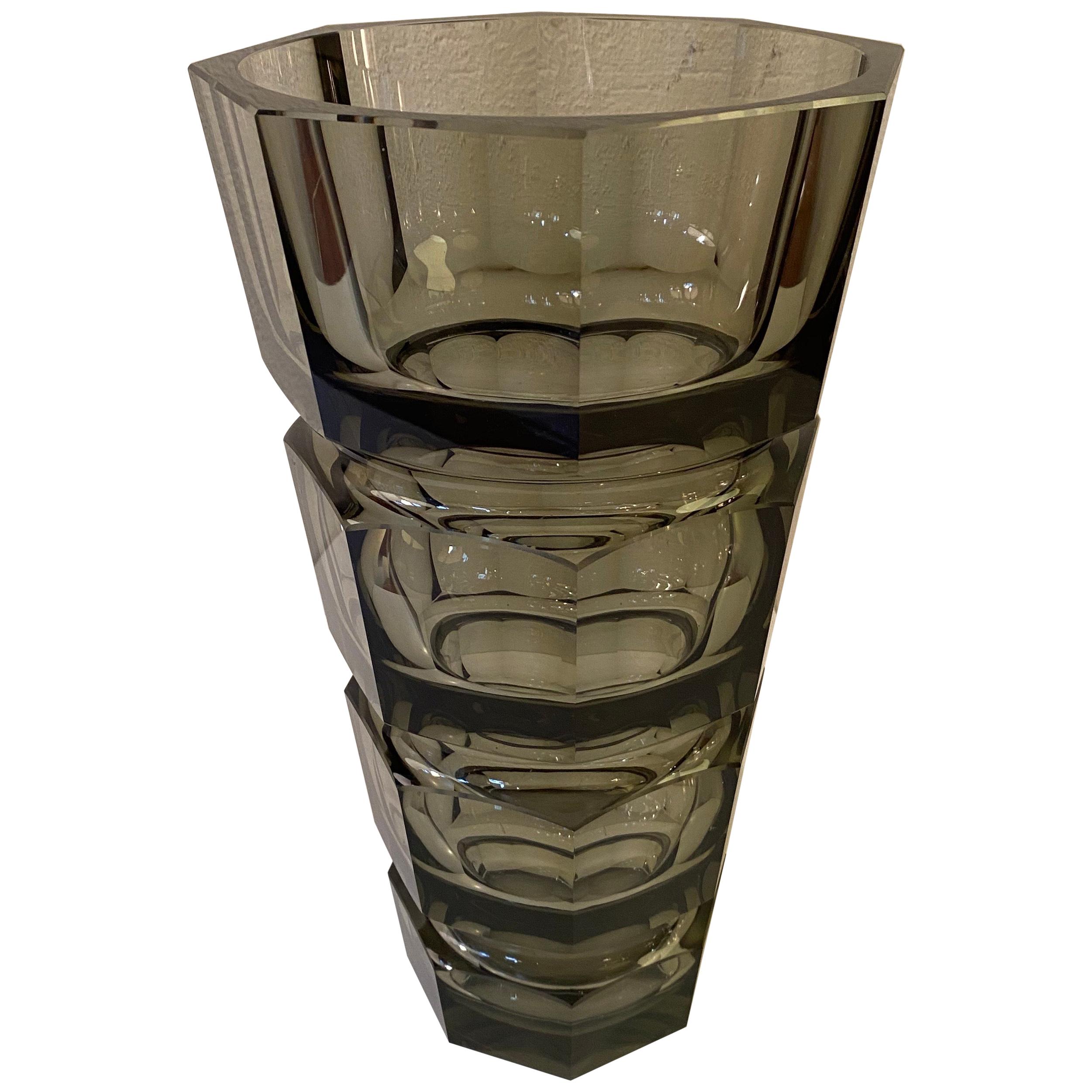 Josef Hoffmann for Moser Topaz or Smoked Glass Vase