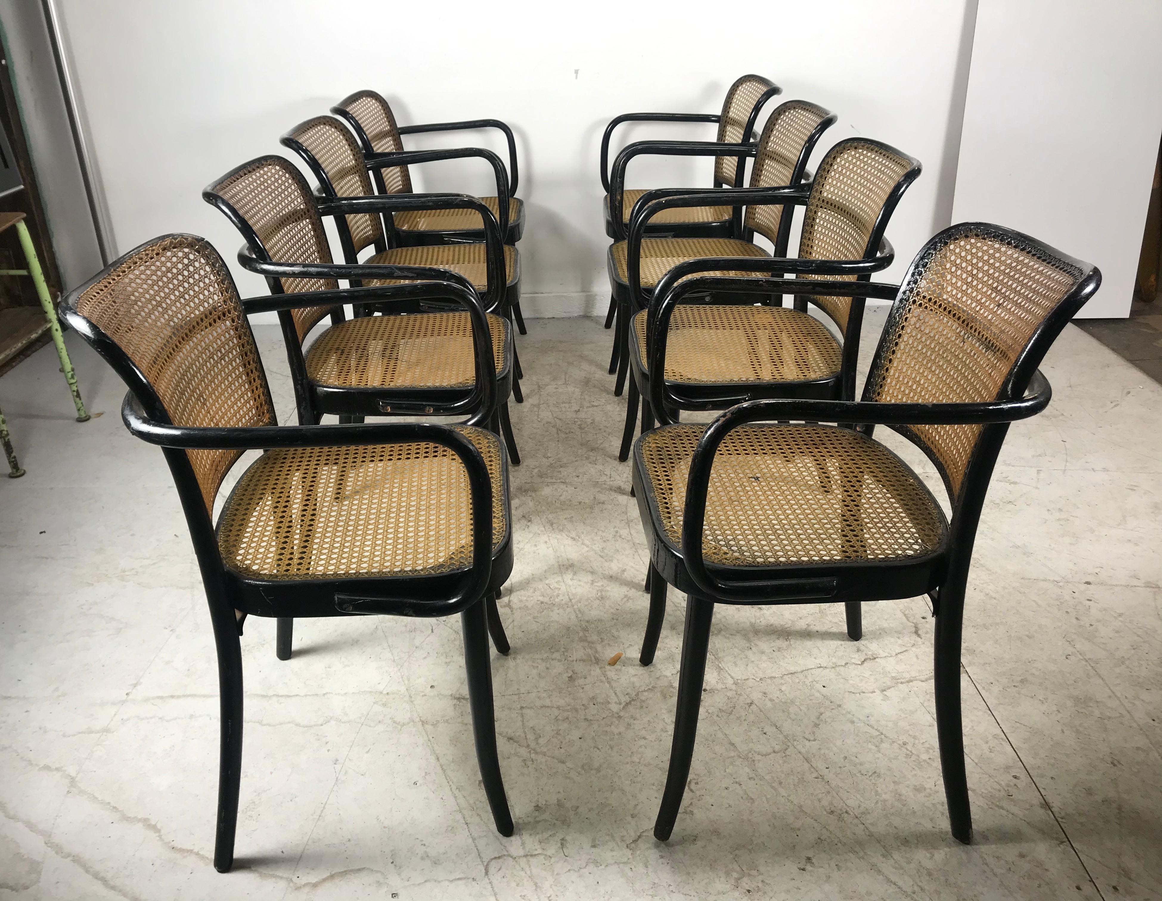 Bauhaus Josef Hoffmann for Stendig Bentwood Cane Dining Chairs, Set of Eight