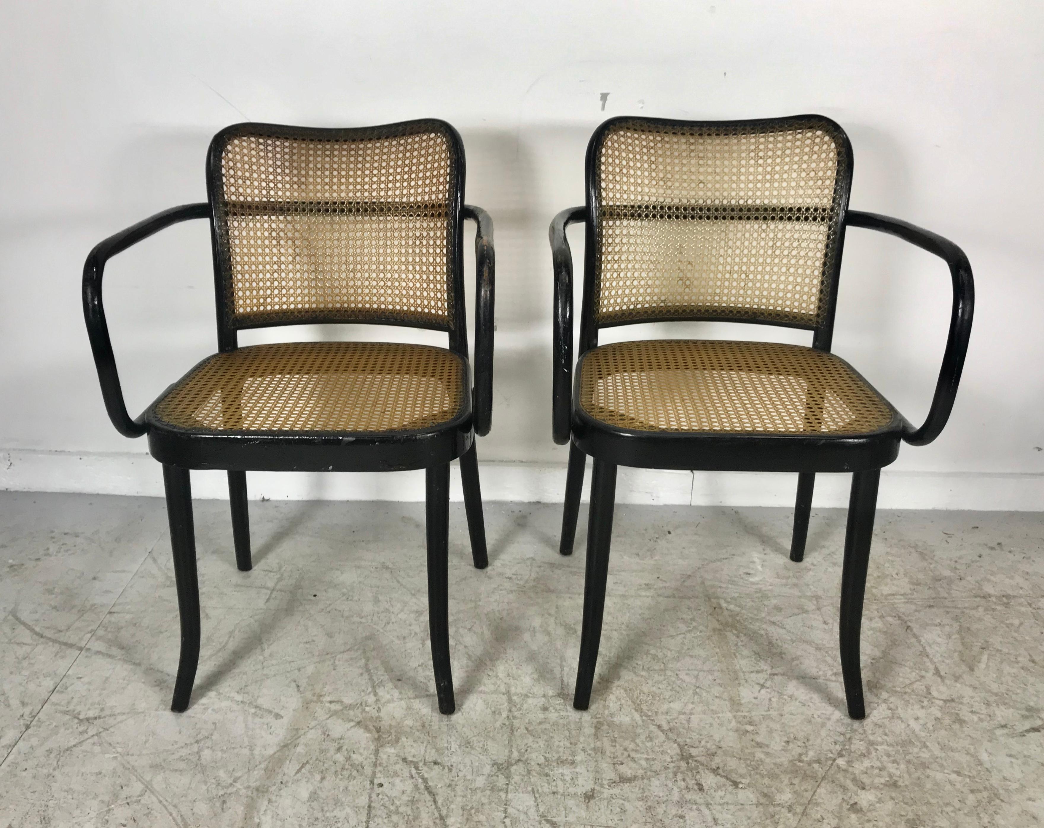 Lacquered Josef Hoffmann for Stendig Bentwood Cane Dining Chairs, Set of Eight