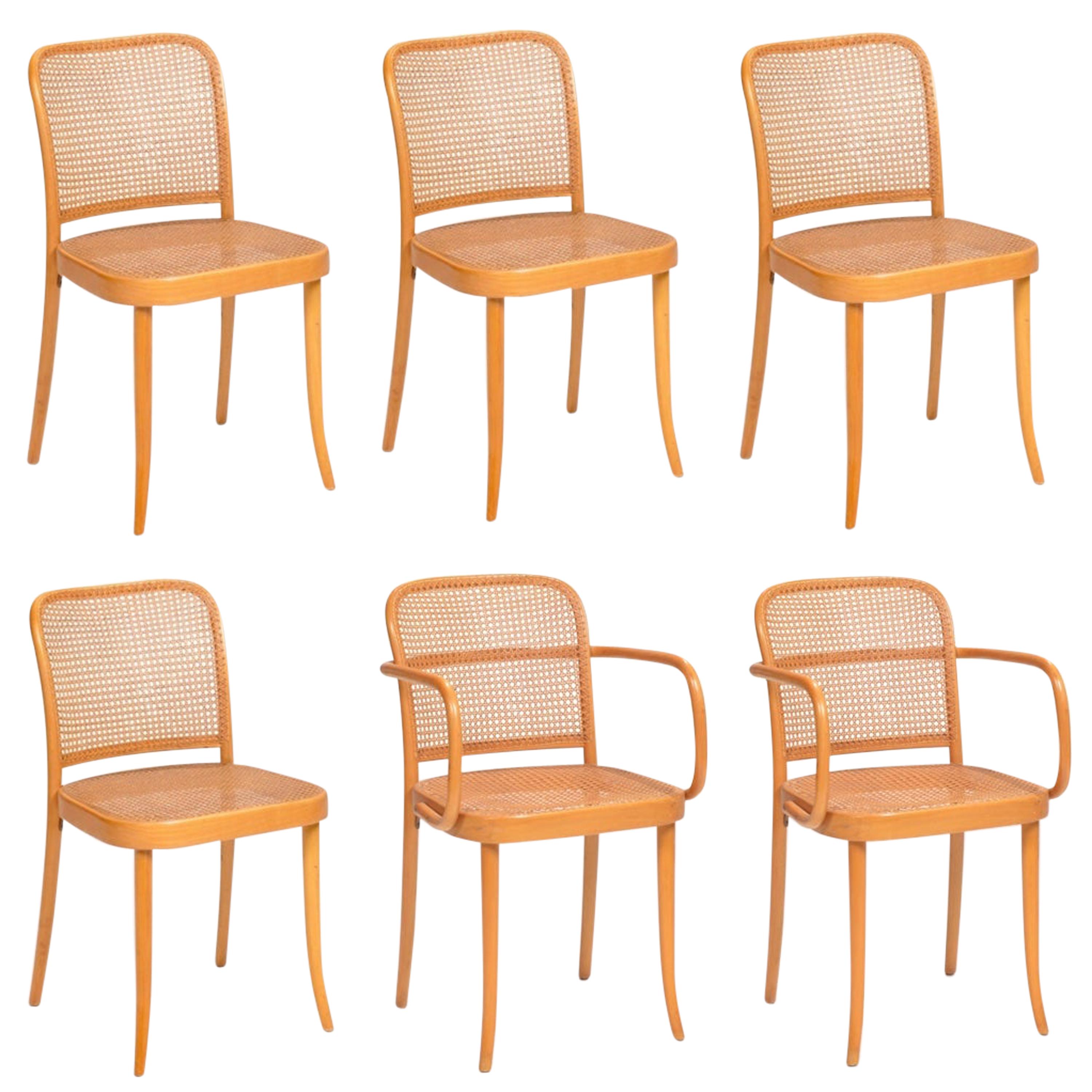 Josef Hoffmann for Stendig Bentwood Cane Dining Chairs, Set of Six