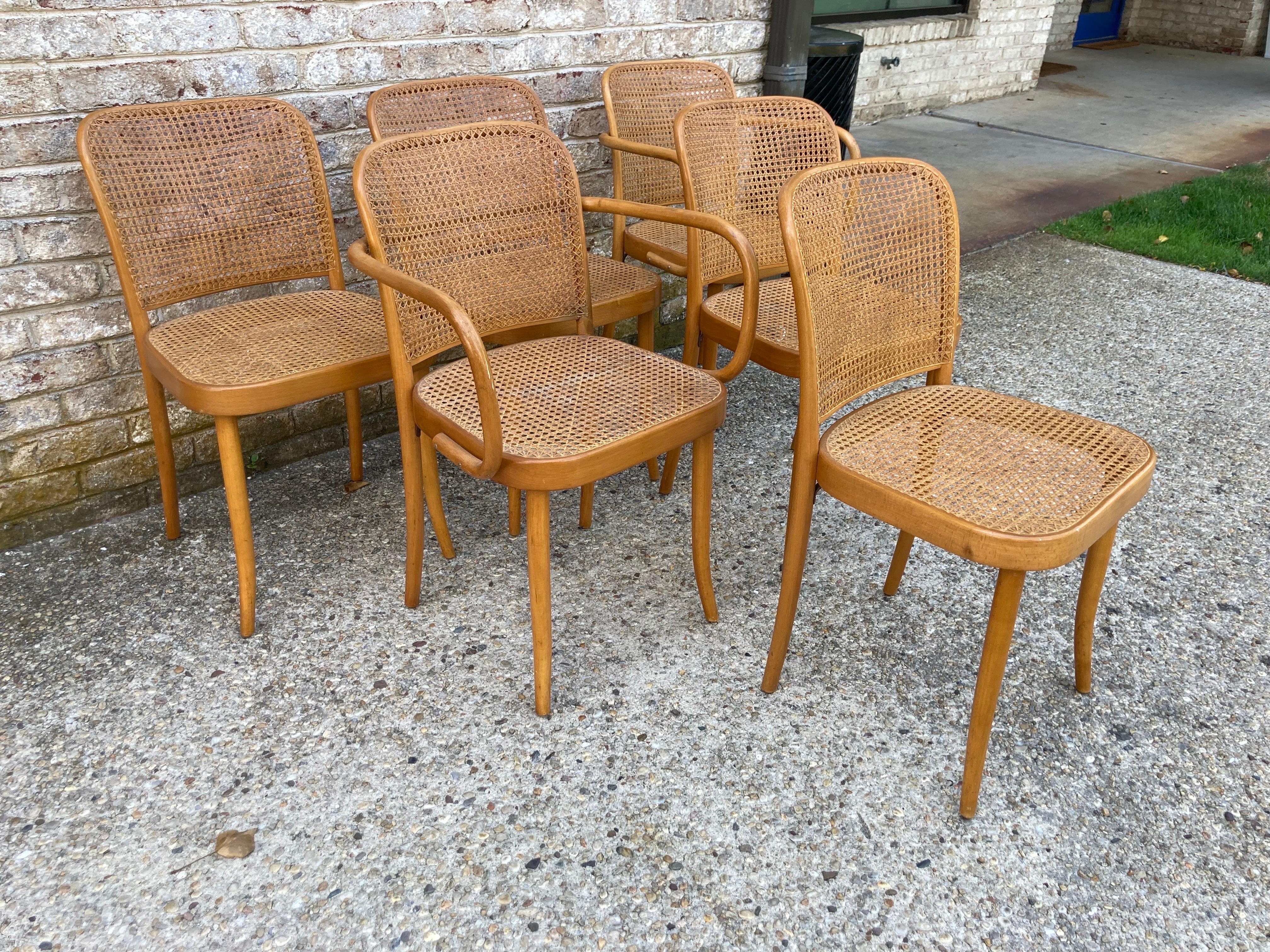 Set of six dining chair by Josef Hoffmann for Stendig made of cane and bentwood.... 2 arm chairs and 4 side chairs.