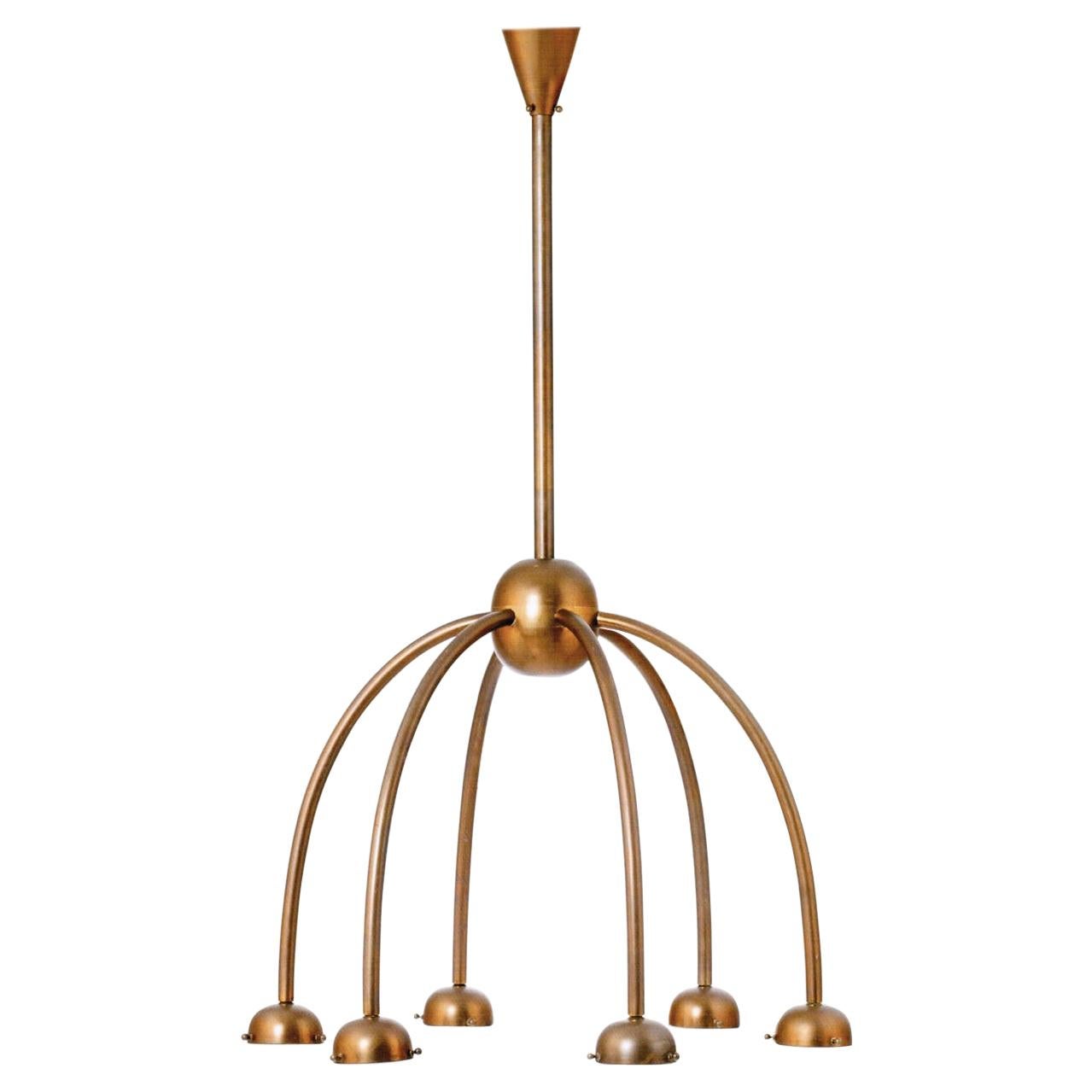 A very modern chandelier, which also can be made in other sizes. Available in different sizes. 
Originally manufactured at the Wiener Werkstaette Atelier, now custom made production at the Woka Lamps Workshop in Vienna.
Used for the Woolworth