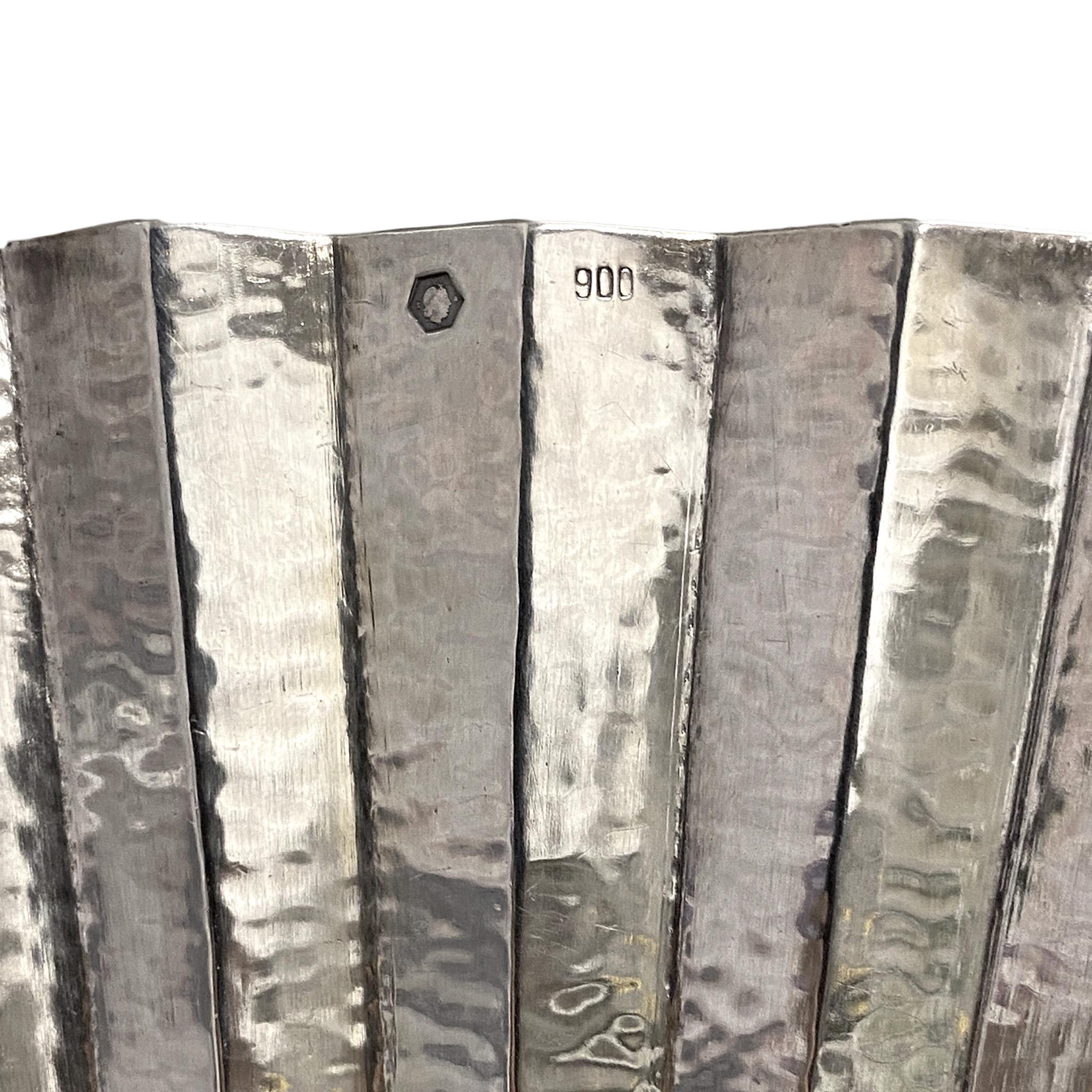 Austrian Josef Hoffmann Hammered Silver Centerpiece and Pair of Vases For Sale