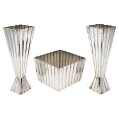 Josef Hoffmann Hammered Silver Centerpiece and Pair of Vases