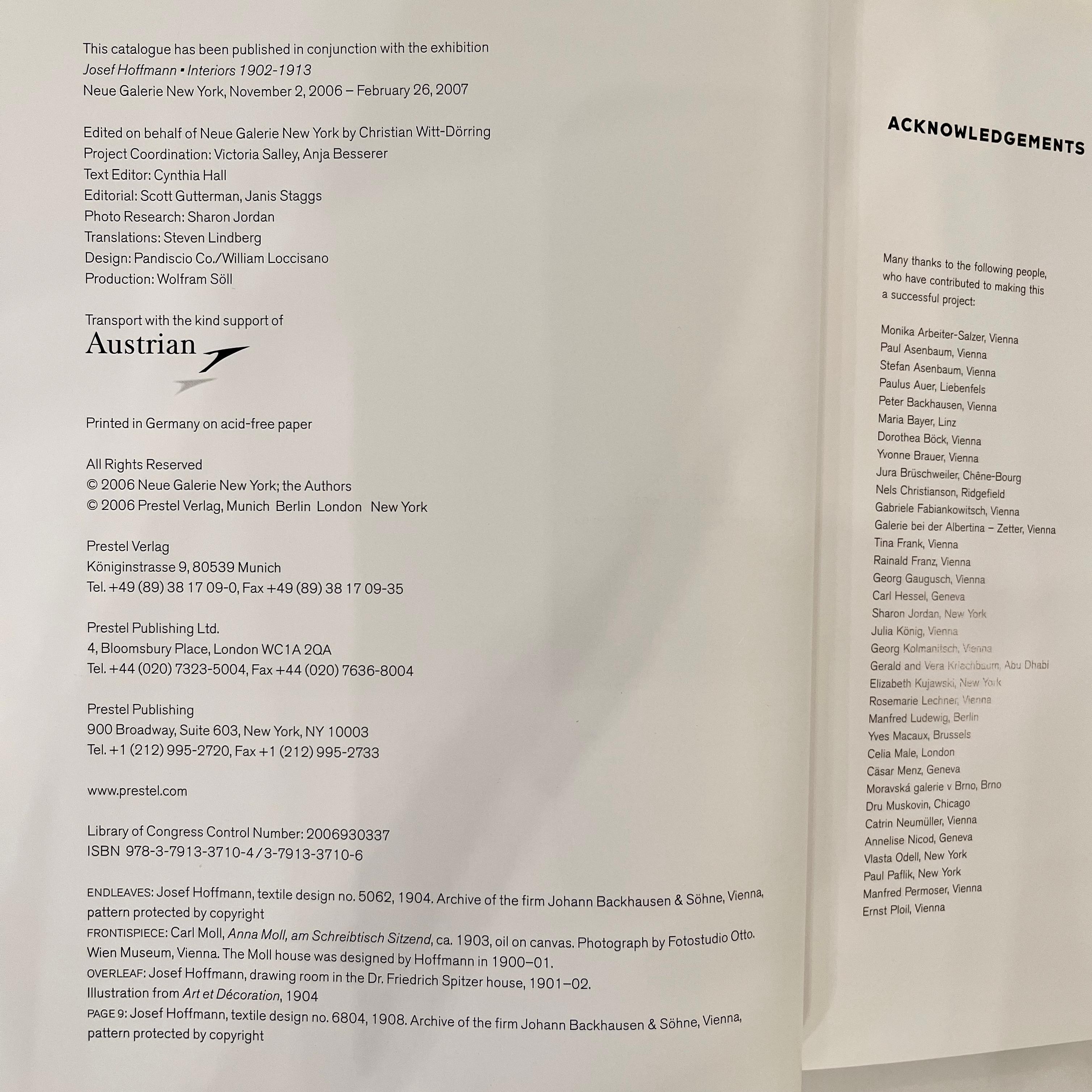 Josef Hoffmann: Innenräume 1902-1913, Christian Witt-Dörring, Prestel, 2006 (Papier)