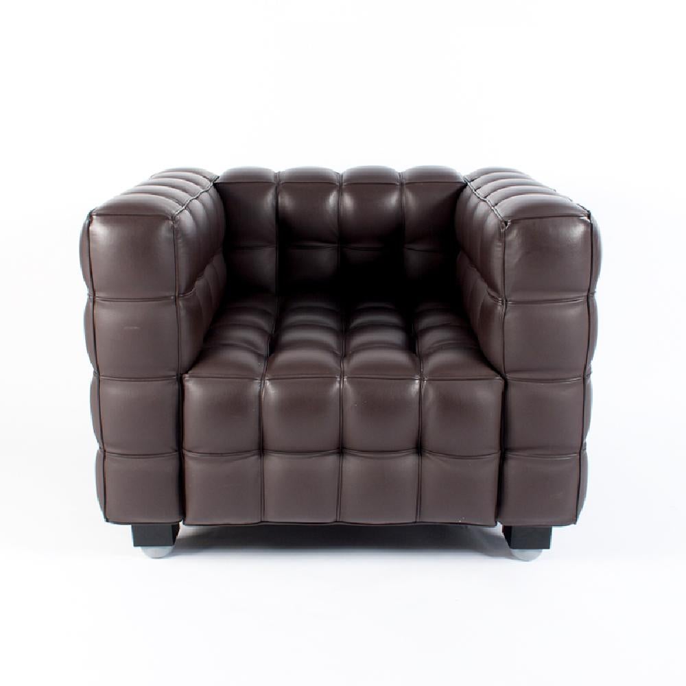Modern Josef Hoffmann Kubus Club Chair in Dark Brown Leather for Wittmann, Austria