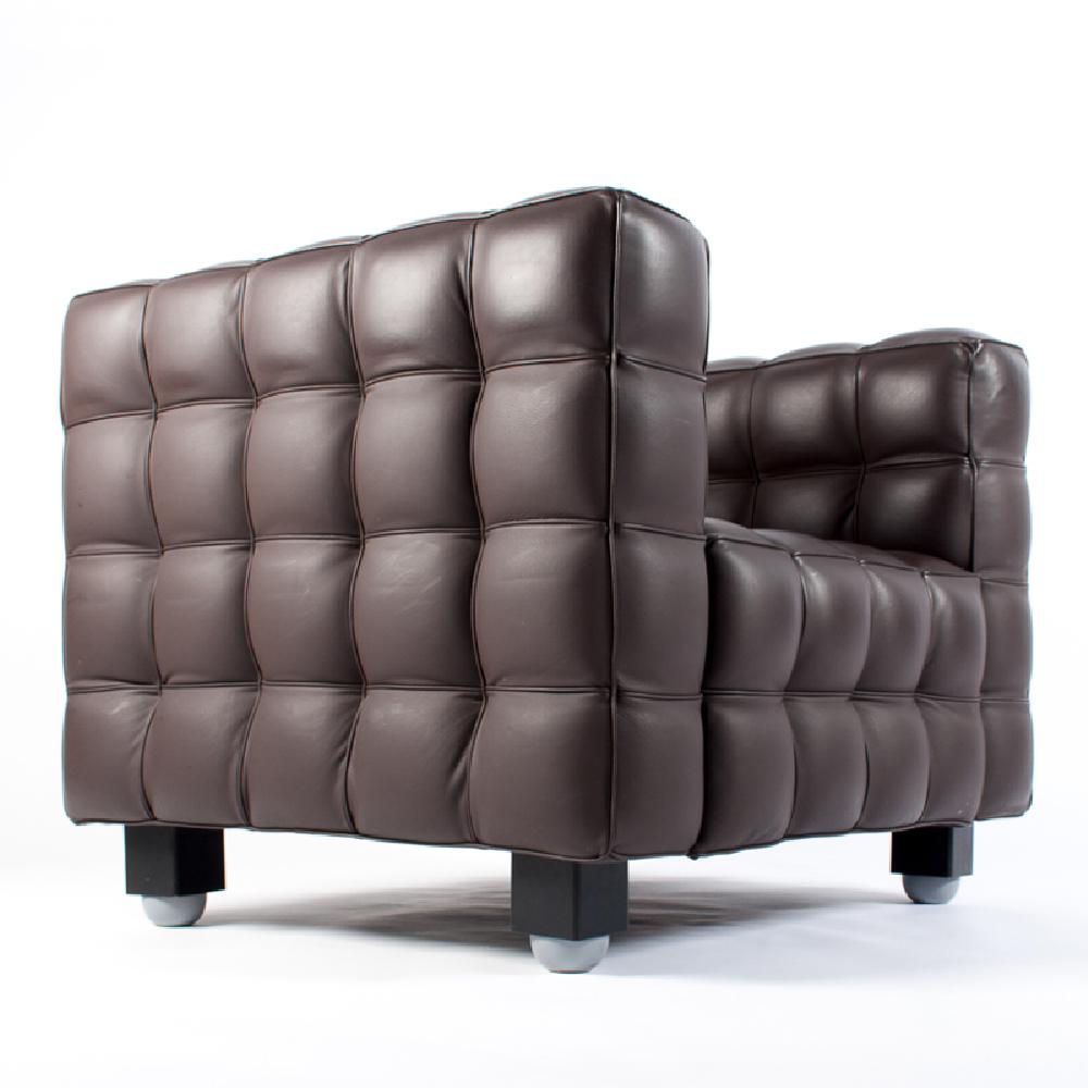 Josef Hoffmann Kubus Club Chair in Dark Brown Leather for Wittmann, Austria In Good Condition In Amsterdam, NL