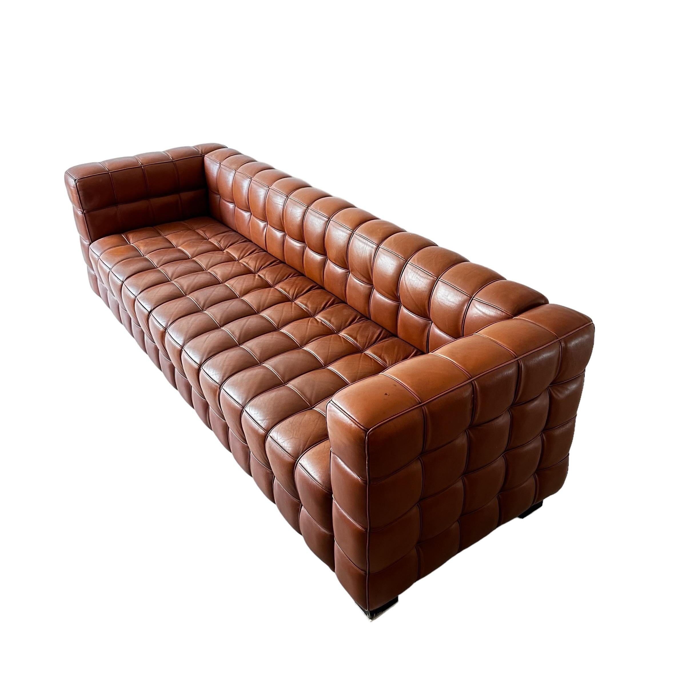 Jugendstil Josef Hoffmann Kubus Sofa in Patinated Original Cognac Leather by Wittmann For Sale