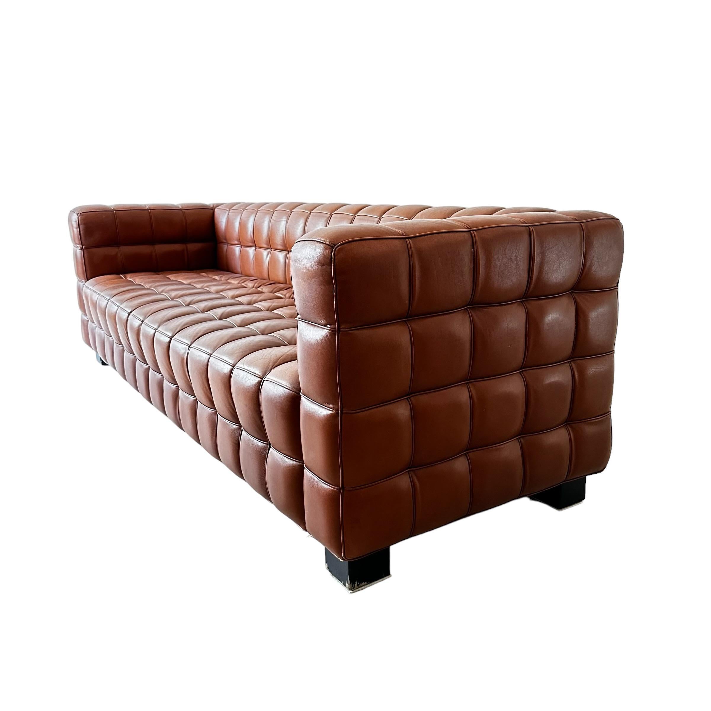 Austrian Josef Hoffmann Kubus Sofa in Patinated Original Cognac Leather by Wittmann For Sale