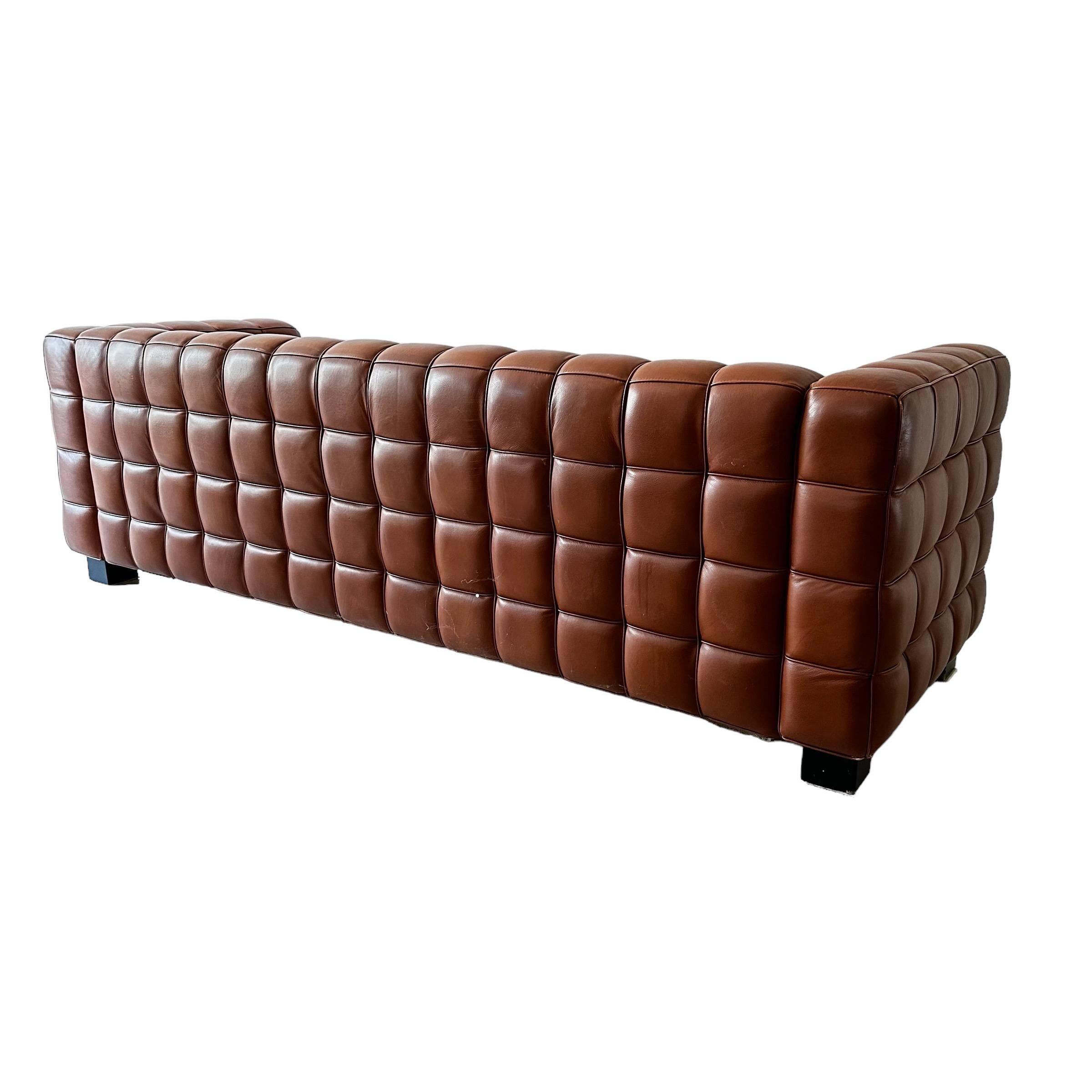 Josef Hoffmann Kubus Sofa in Patinated Original Cognac Leather by Wittmann In Good Condition For Sale In Vienna, AT