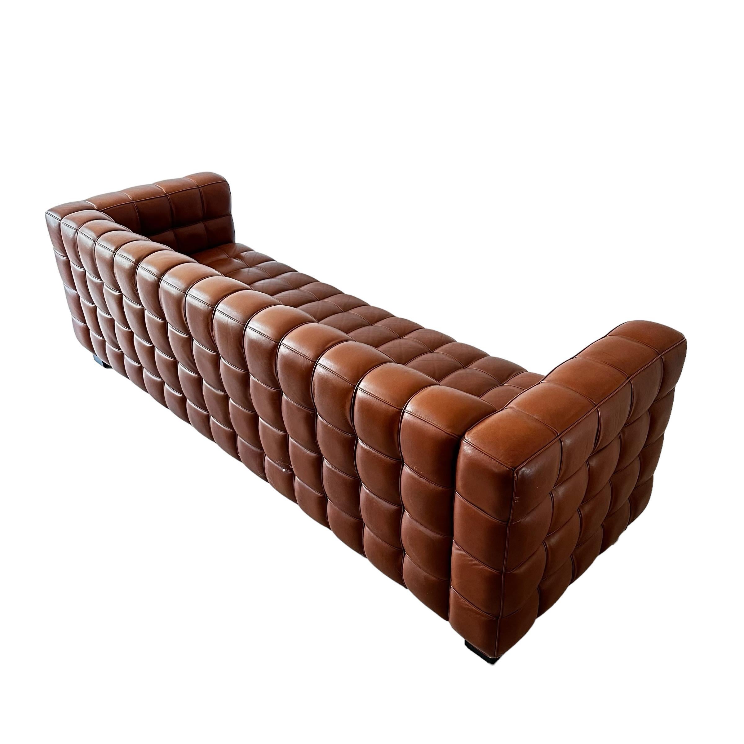 Josef Hoffmann Kubus Sofa in Patinated Original Cognac Leather by Wittmann In Good Condition For Sale In Vienna, AT