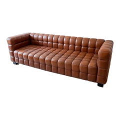 Canapé Kubus de Josef Hoffmann en cuir cognac original patiné par Wittmann