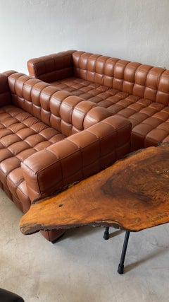 Josef Hoffmann Kubus Sofa in patinated Original Leather by Wittmann, Set of Two