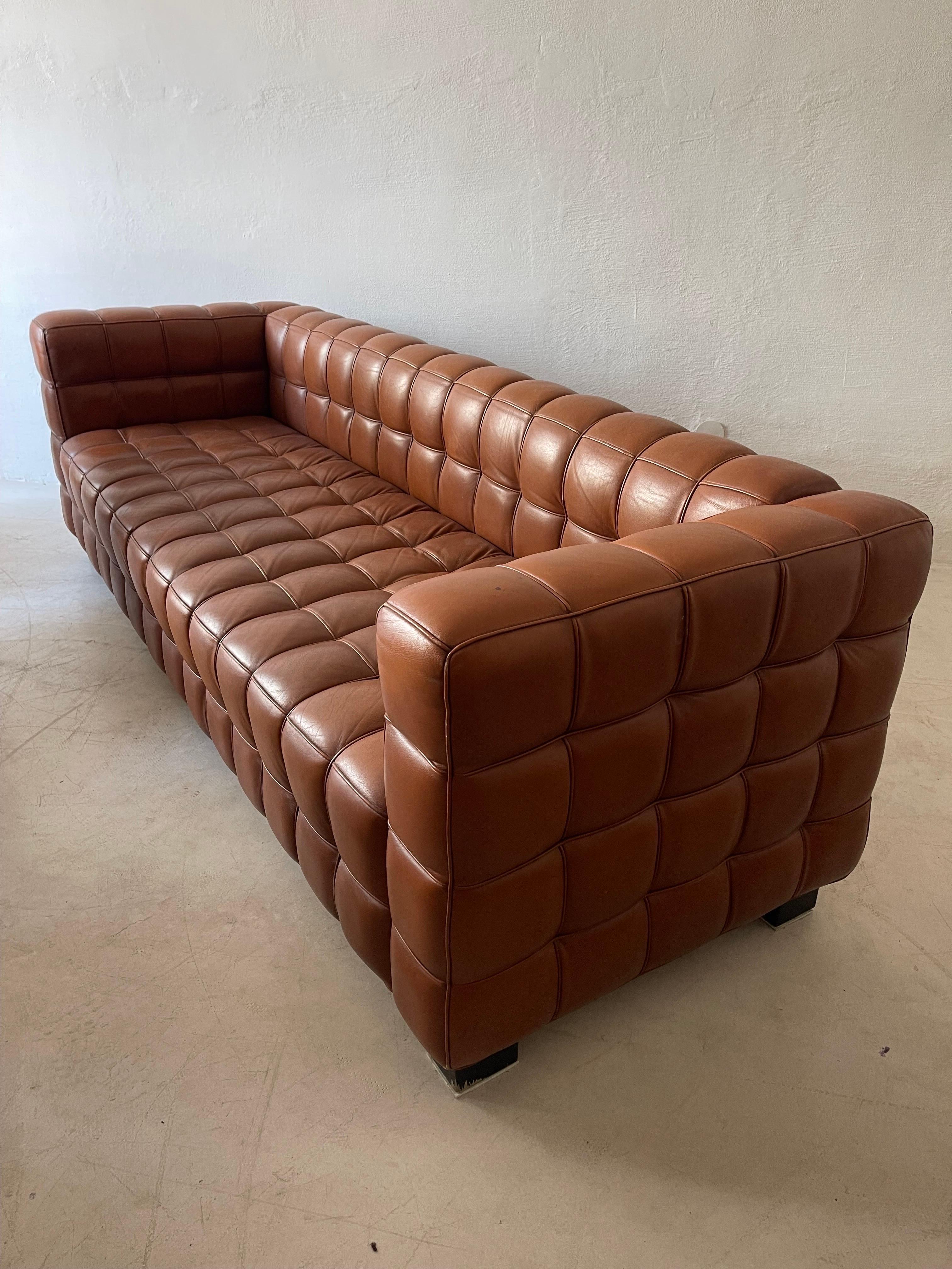 Late 20th Century Josef Hoffmann Kubus Sofa in patinated Original Leather by Wittmann, Set of Two  For Sale
