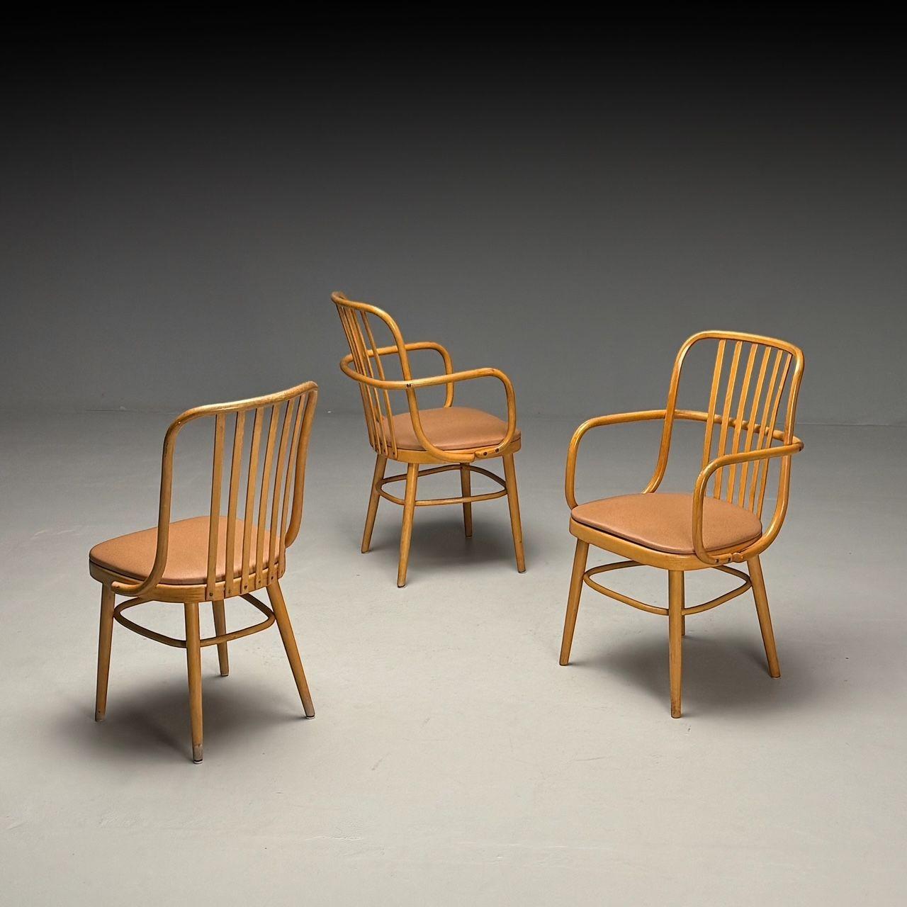 Josef Hoffmann, Ligna, Mid-Century Modern, Bistro Chairs, Czech Republic, 1970s

A pair of No. 811 Prague armchairs and one side chair, designed by Josef Hoffmann for Ligna, Czech Republic, circa 1970s. These pieces showcase Hoffmann's signature