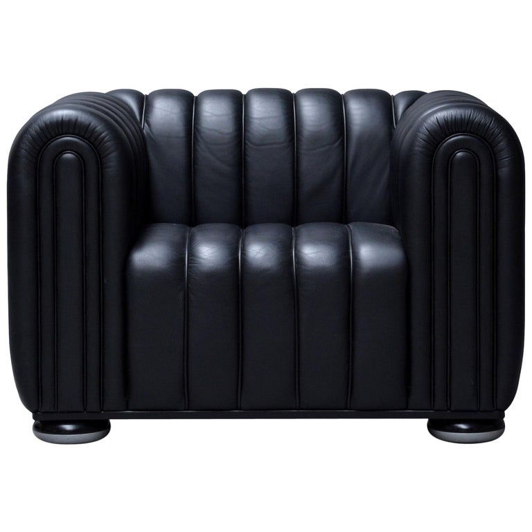 Josef Hoffmann Lounge Chair Model, Black Leather Arm Chair