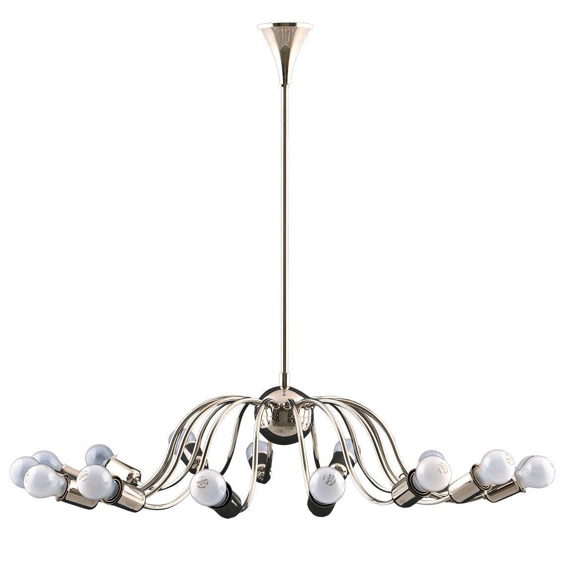 Josef Hoffmann Mid-Century Modern Brass Chandelier "Villa Ast", Re-Edition