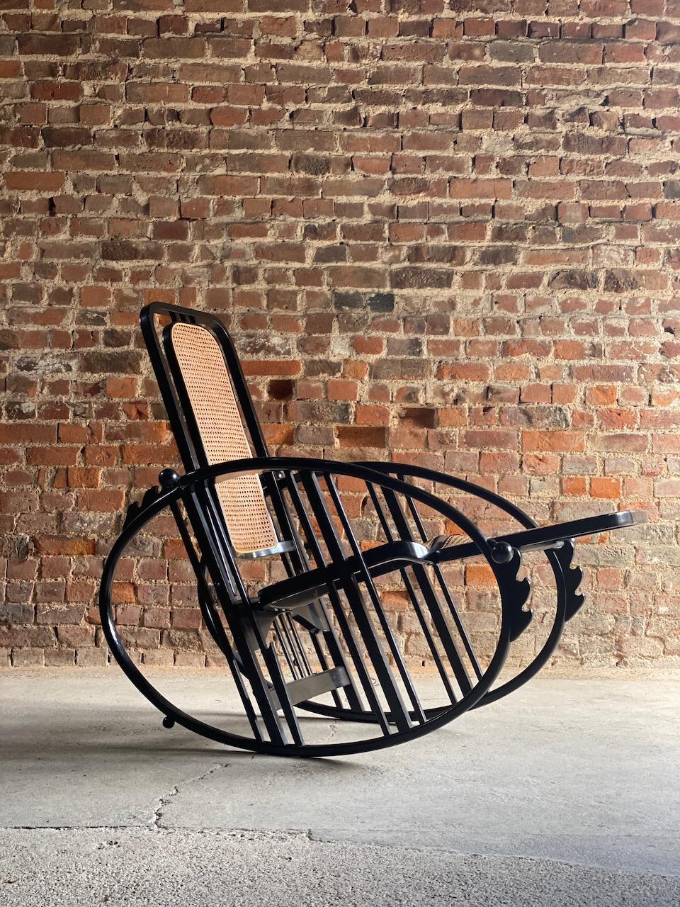 Rattan Josef Hoffmann No.267 Egg Rocking Chair by Antonio Volpe Italy circa 1980