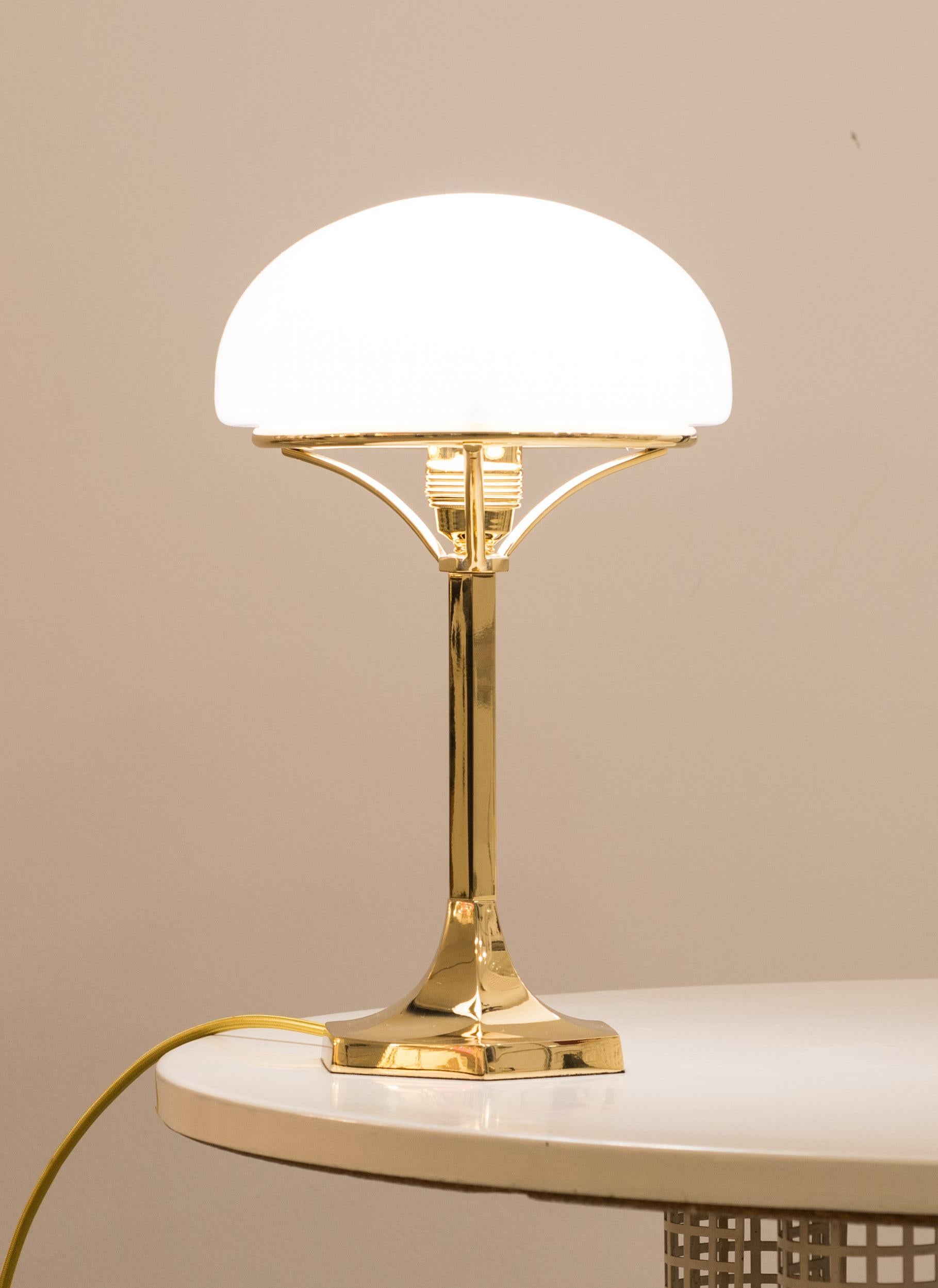 Austrian Josef Hoffmann Opaline Glass Table Lamp, Re-Edition, Woka Lamps, Vienna For Sale