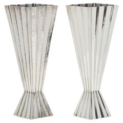 Antique Josef Hoffmann Pair of Hammered Silver Vases