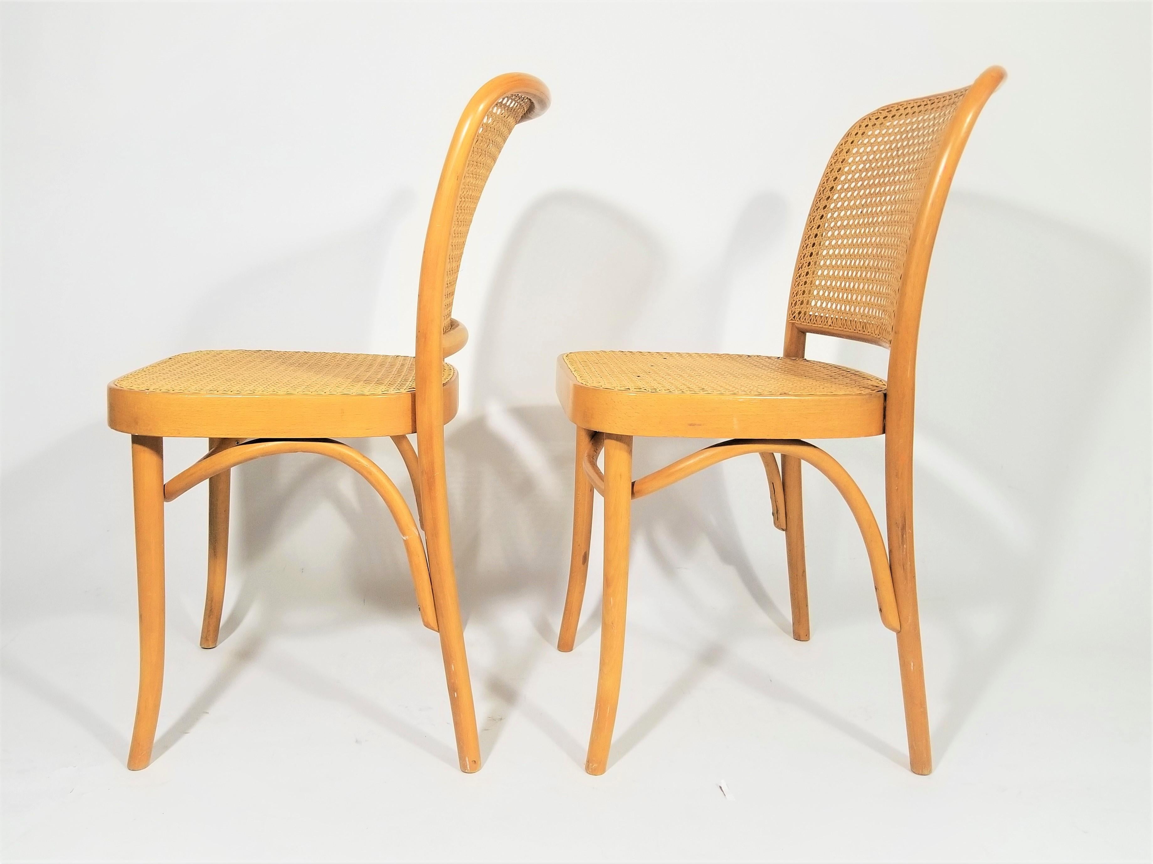 Josef Hoffmann Poland Cane Bentwood Pair of Side Chairs 2