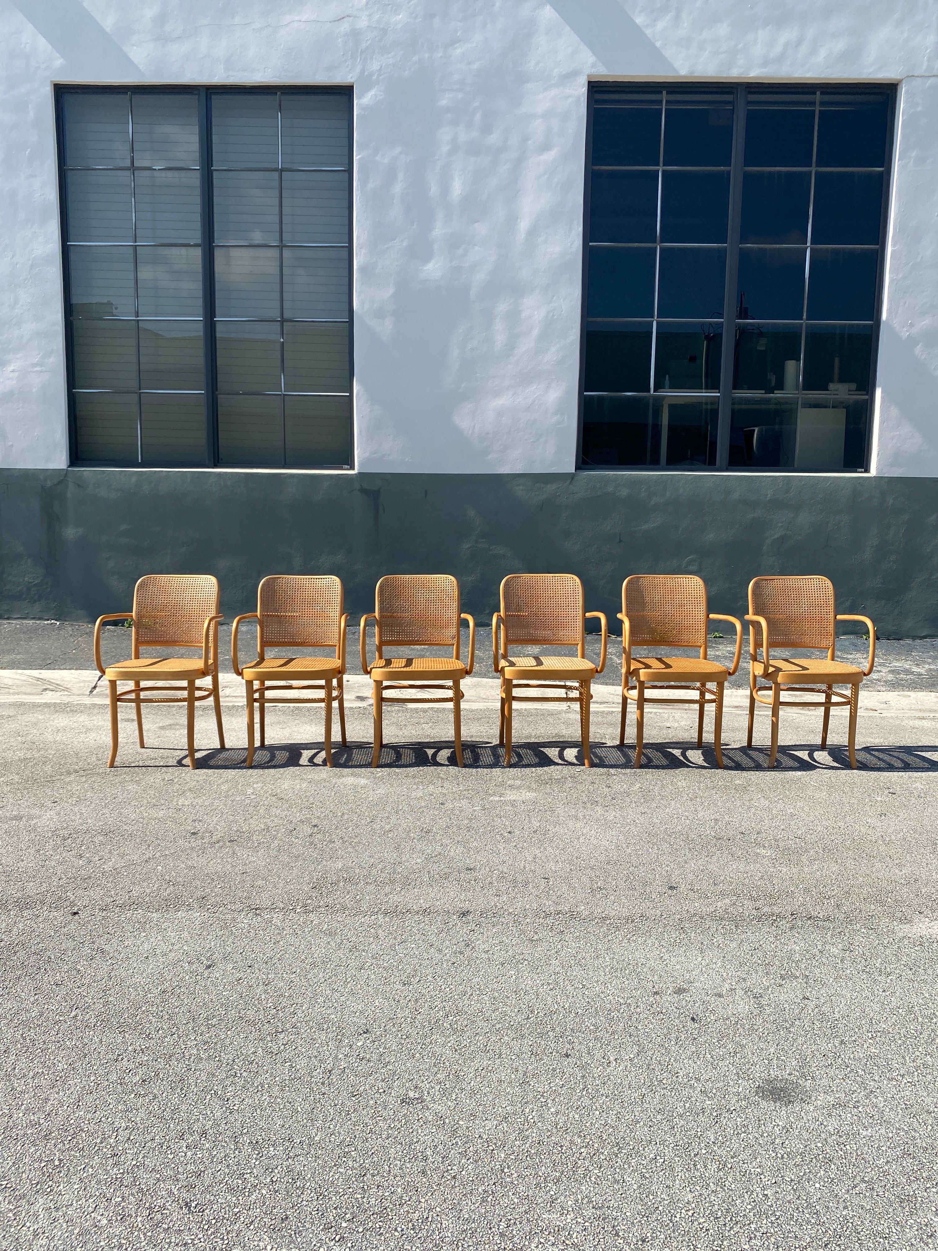 Bauhaus Josef Hoffmann 'Prague 11' Cane Dining Chairs, Set of Six