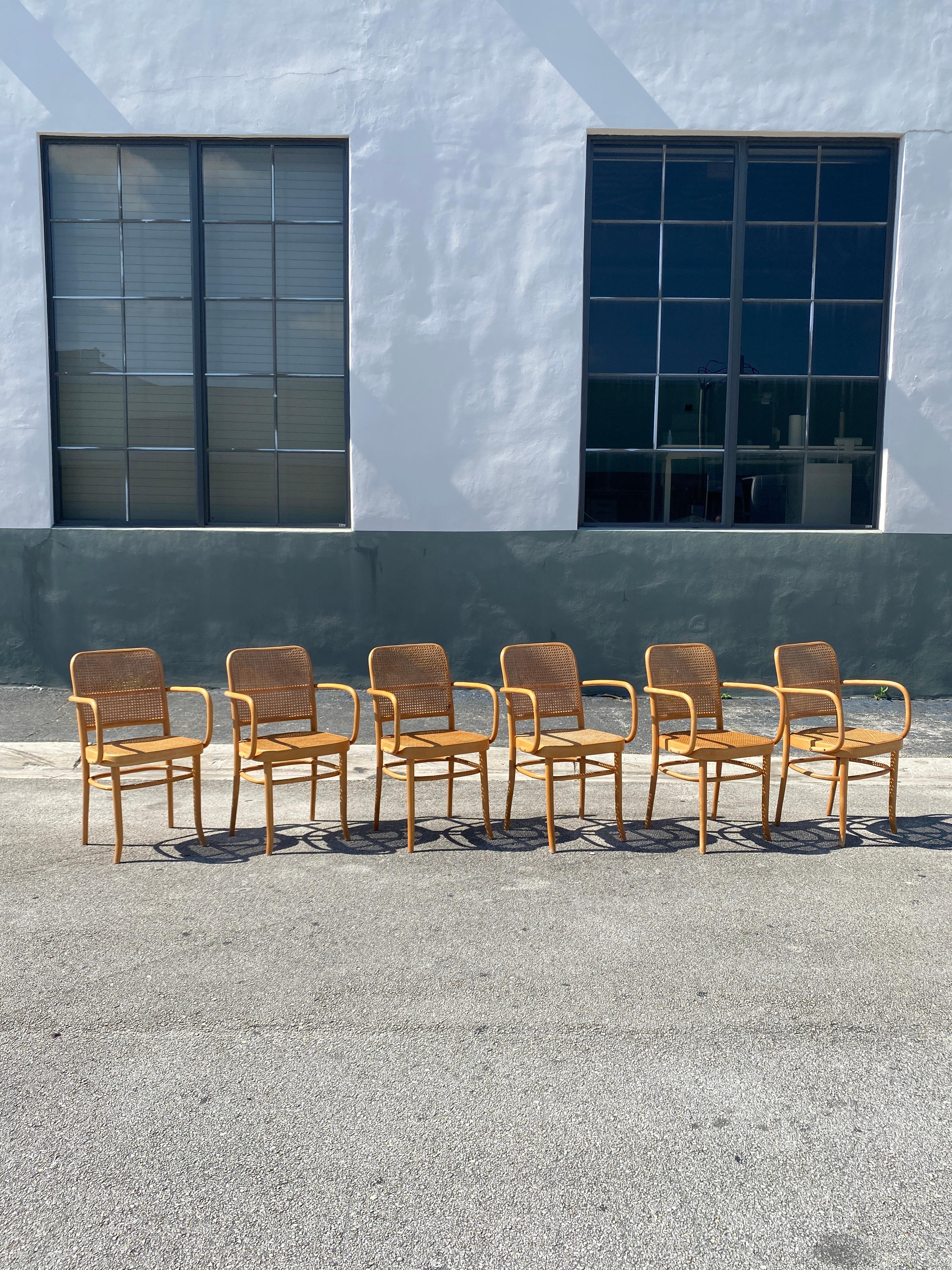 European Josef Hoffmann 'Prague 11' Cane Dining Chairs, Set of Six