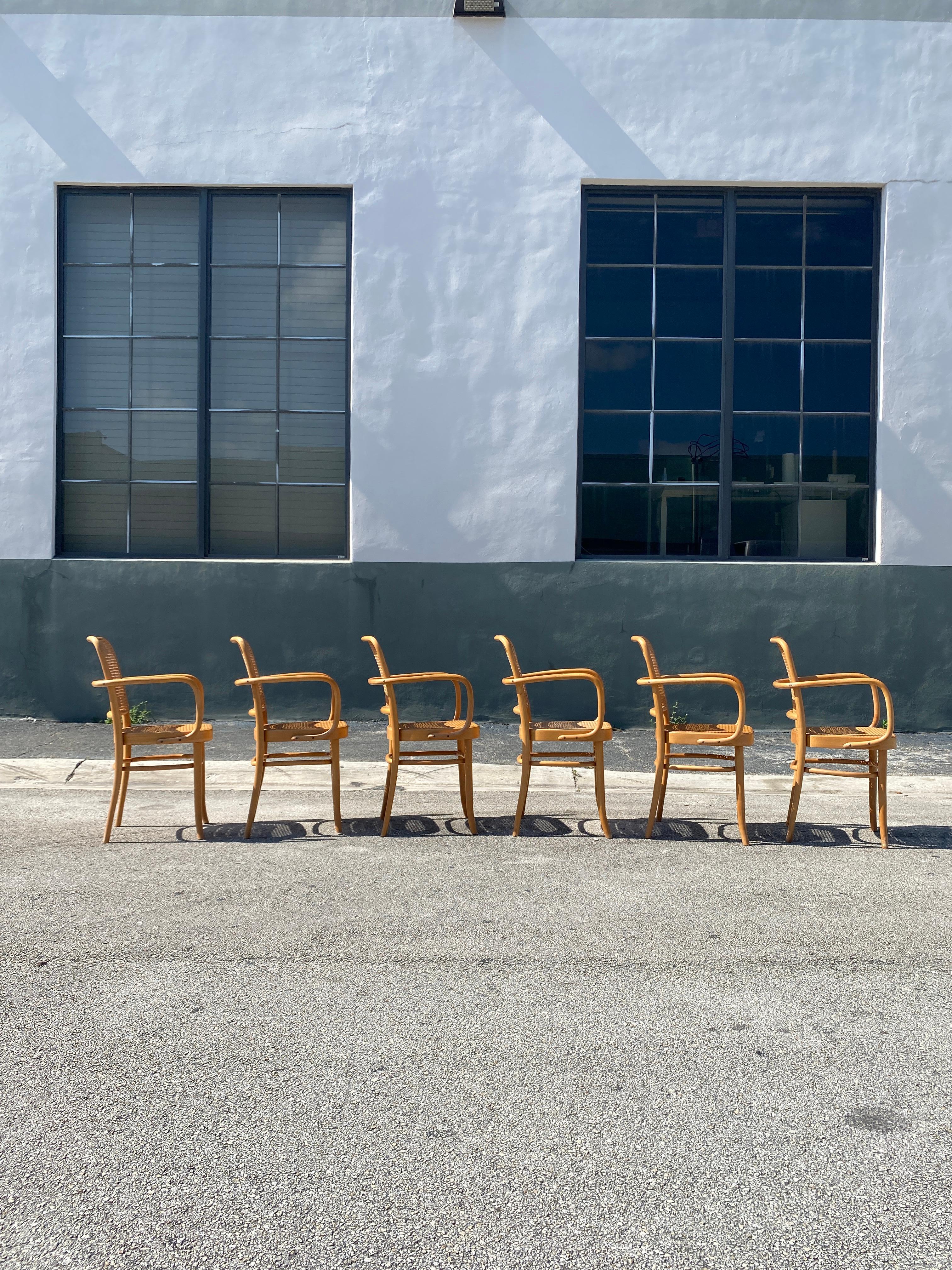 Josef Hoffmann 'Prague 11' Cane Dining Chairs, Set of Six In Excellent Condition In Asheville, NC