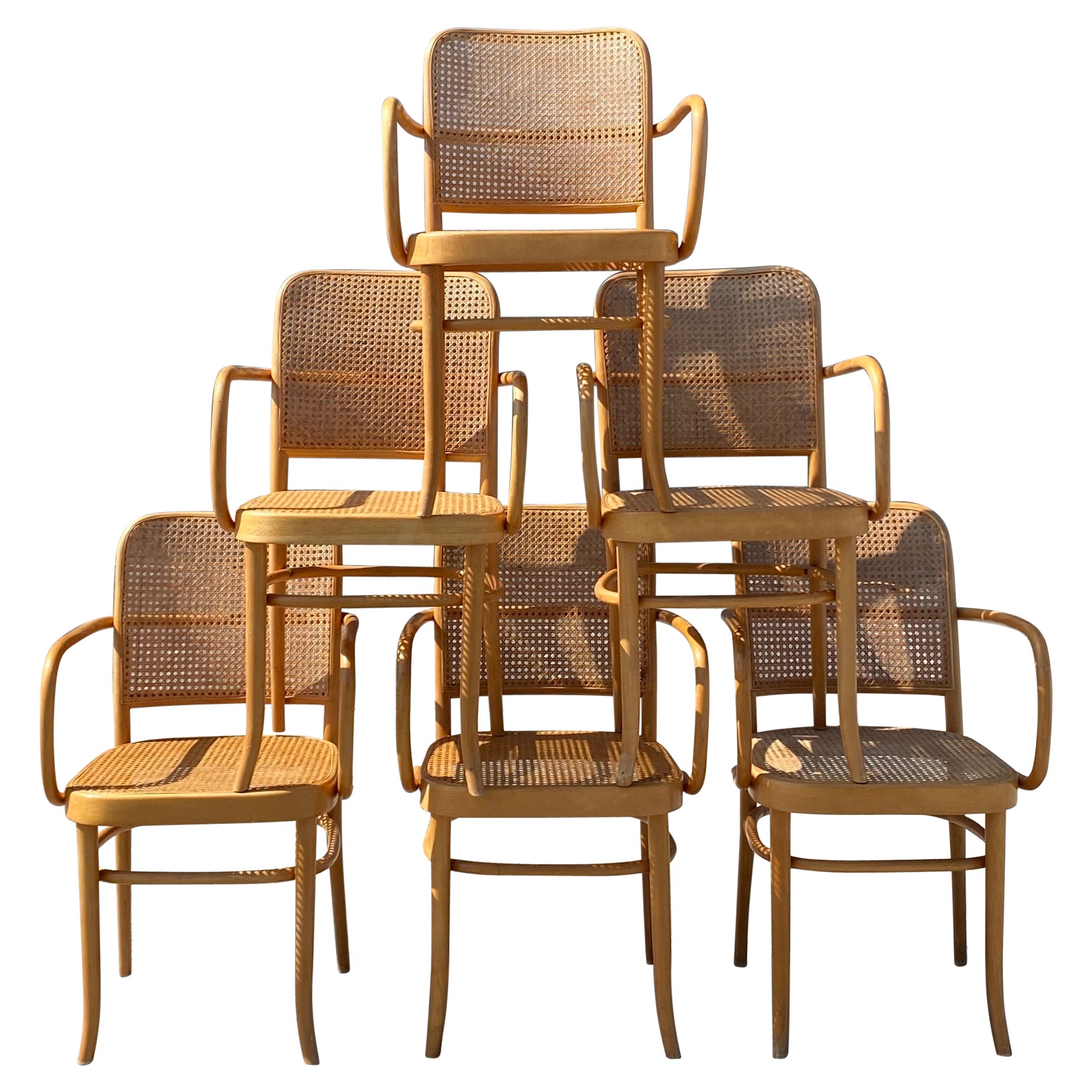 Josef Hoffmann 
Prague 11
 Cane Dining Chairs, Set of Six