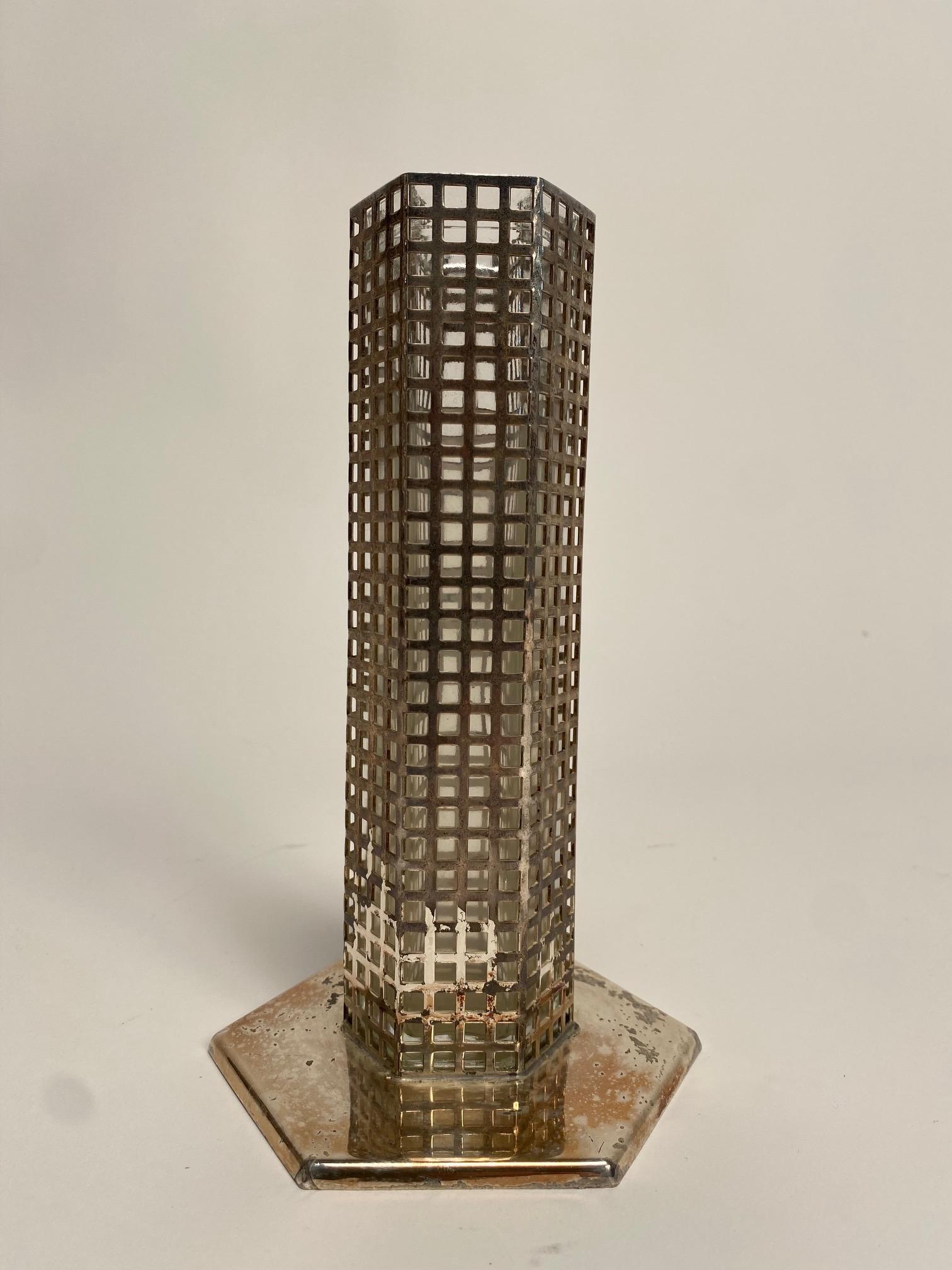 Austrian Josef Hoffmann, Stem Metal Vase, Bieffeplast Production, Wiener Werkstätt