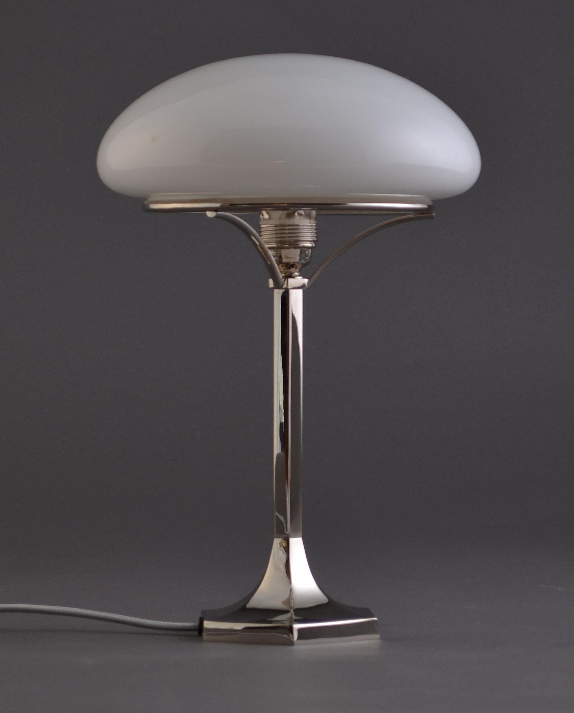 Hand-Crafted Josef Hoffmann Viennese Jugendstil Opaline Glass & Brass Table Lamp, Re Edition For Sale