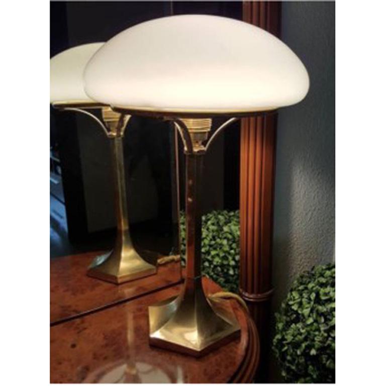 Josef Hoffmann Viennese Jugendstil Opaline Glass & Brass Table Lamp, Re Edition For Sale 2