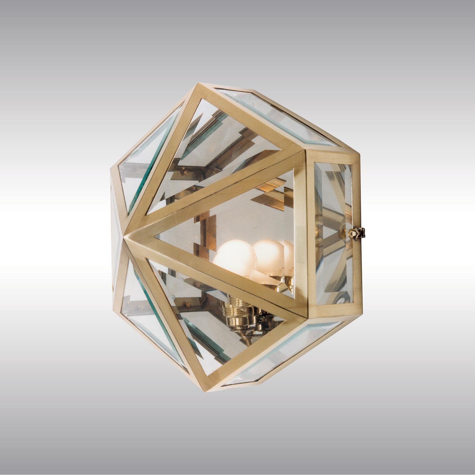 Wall or ceiling light with mirror back side, handcut glass, designed by Josef Hoffmann for the Henneberg and the Spitzer mansion at the Villenkolonie Hohe Warte in Vienna.
All components according to the UL regulations, with an additional charge we