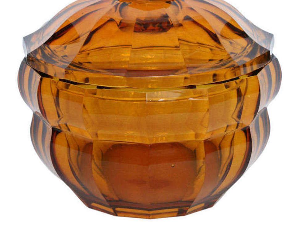 Josef Hoffmann Weiner Werkstatte amber lidded bowl made by Ludwig Moser & Söhne.