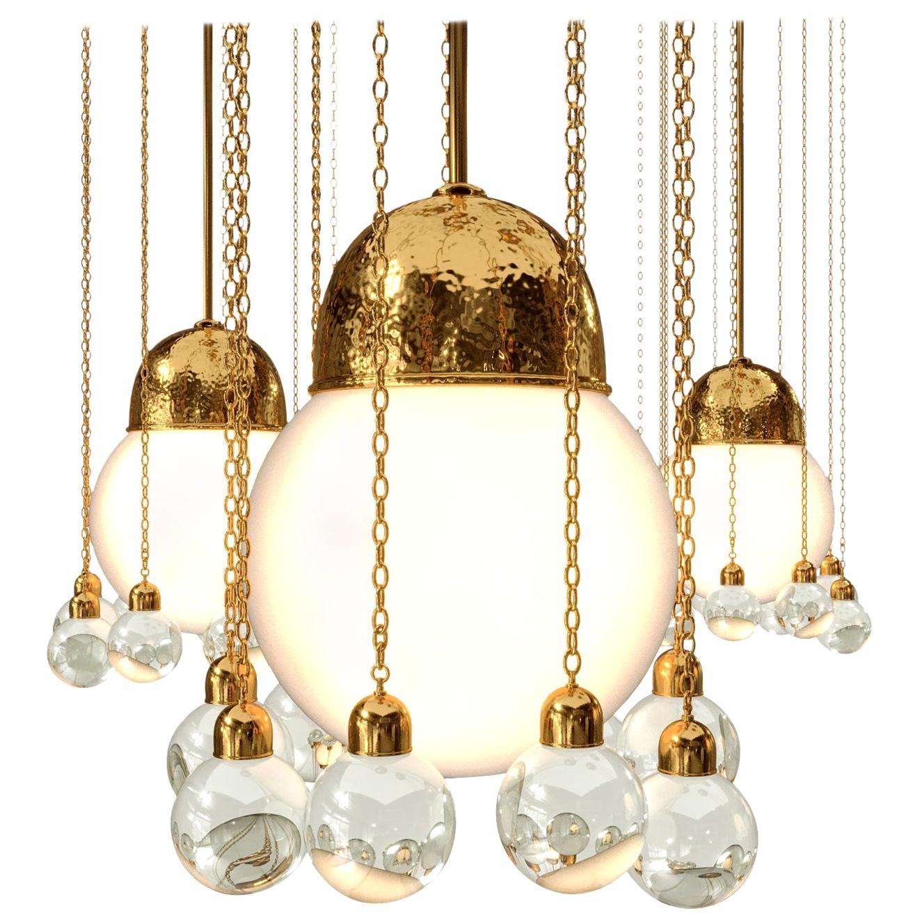 A pendant-lamp, very often used by Josef Hoffmann. Punched or plain, several finishes. Total drop custom made.
Originally manufactured at the Wiener Werkstaette Atelier, now custom made production at the Woka Lamps workshop in Vienna.
Most