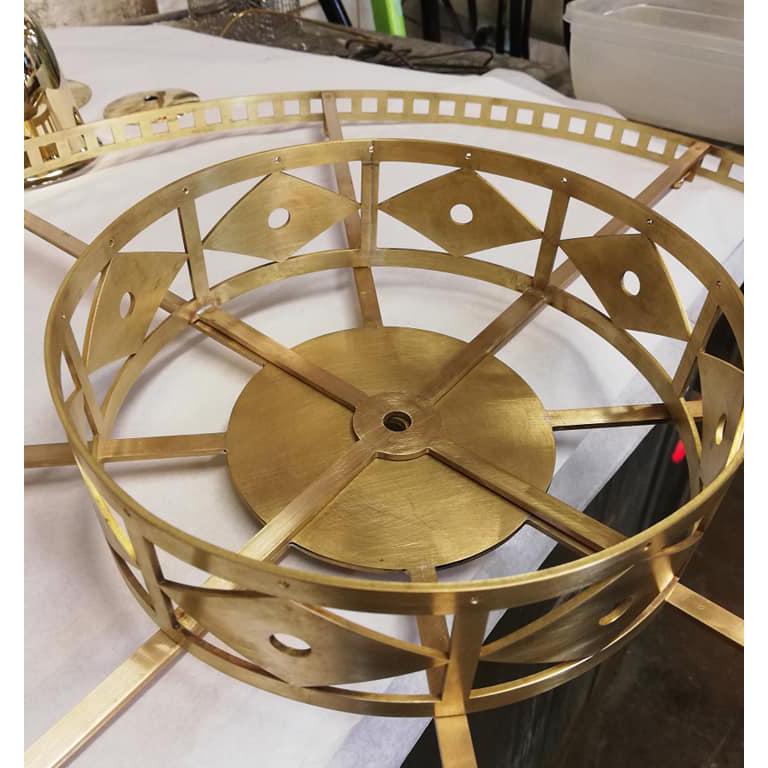 Josef Hoffmann/Wiener Werkstaette Moldauer Brass and Silk Chandelier, Re-Edition (Jugendstil) im Angebot