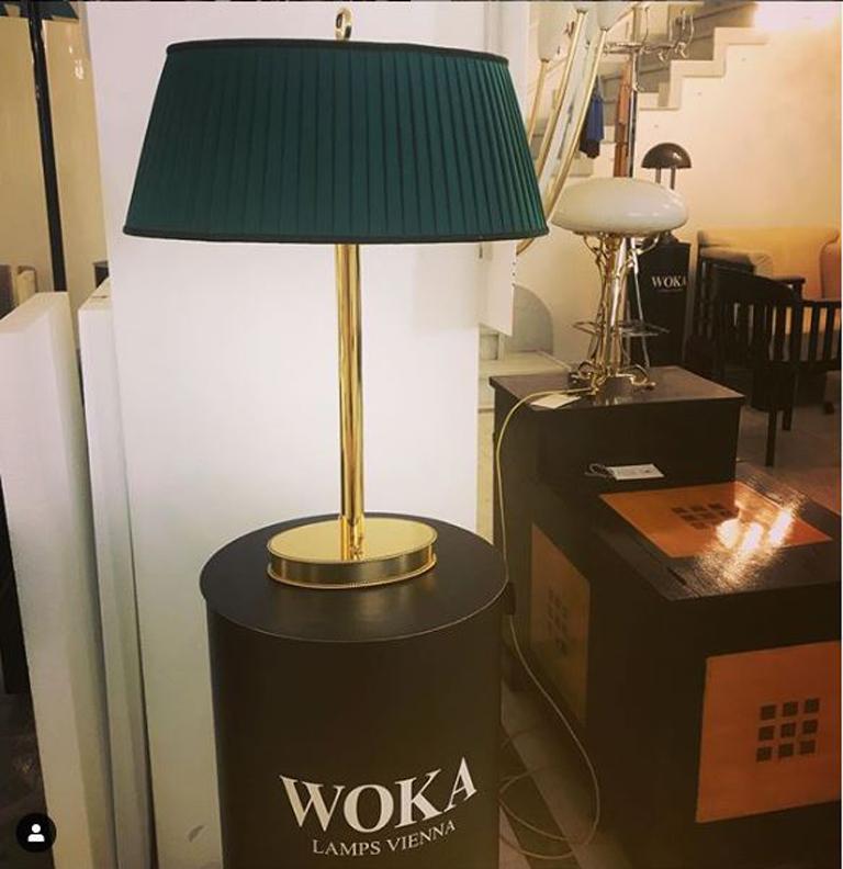 Jugendstil Josef Hoffmann & Wiener Werkstätte Brass & Silk Desk Lamp, Re-Edition For Sale