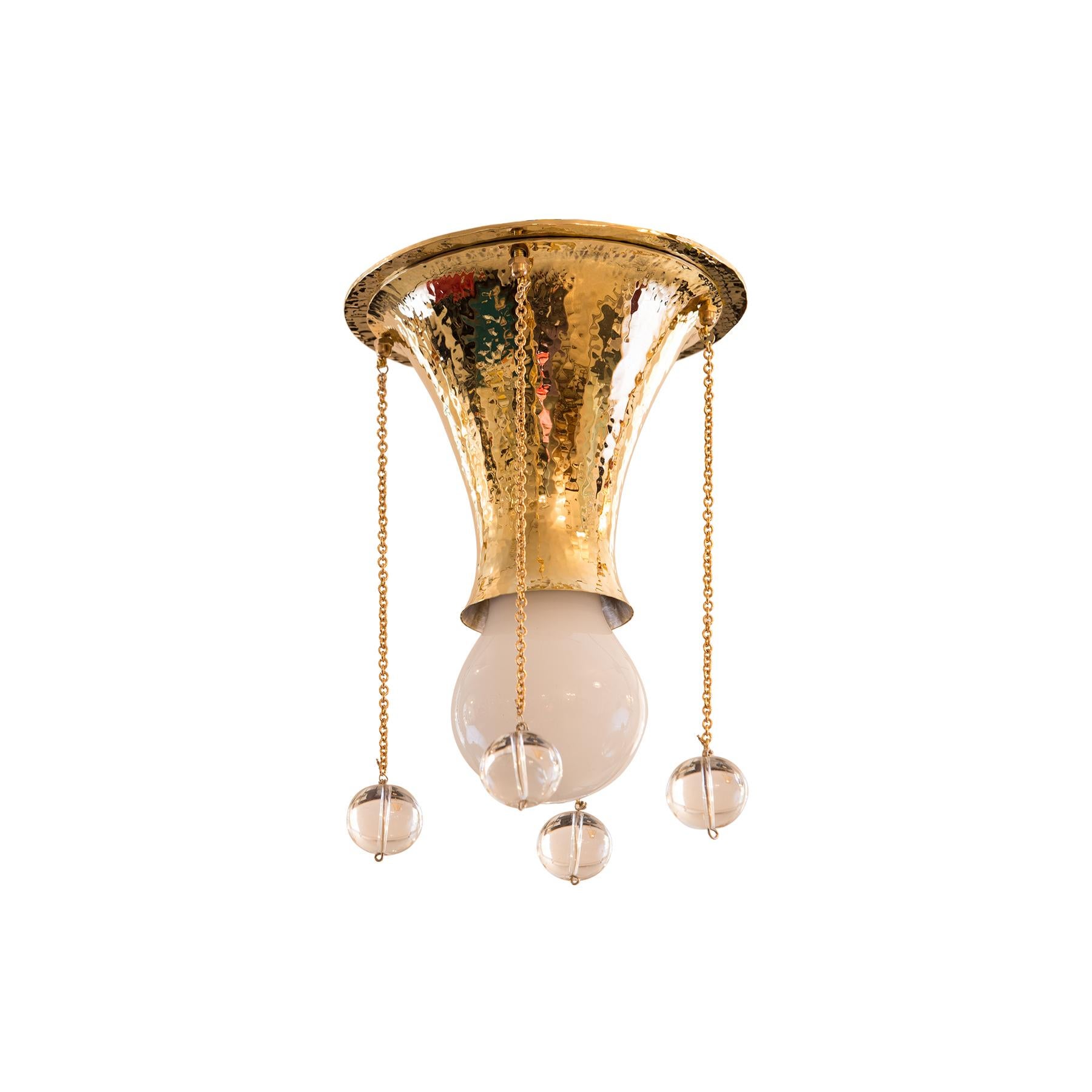 Art Nouveau Josef Hoffmann & Wiener Werkstätte Flush Mount Pende Wrought Brass, Re Edition For Sale