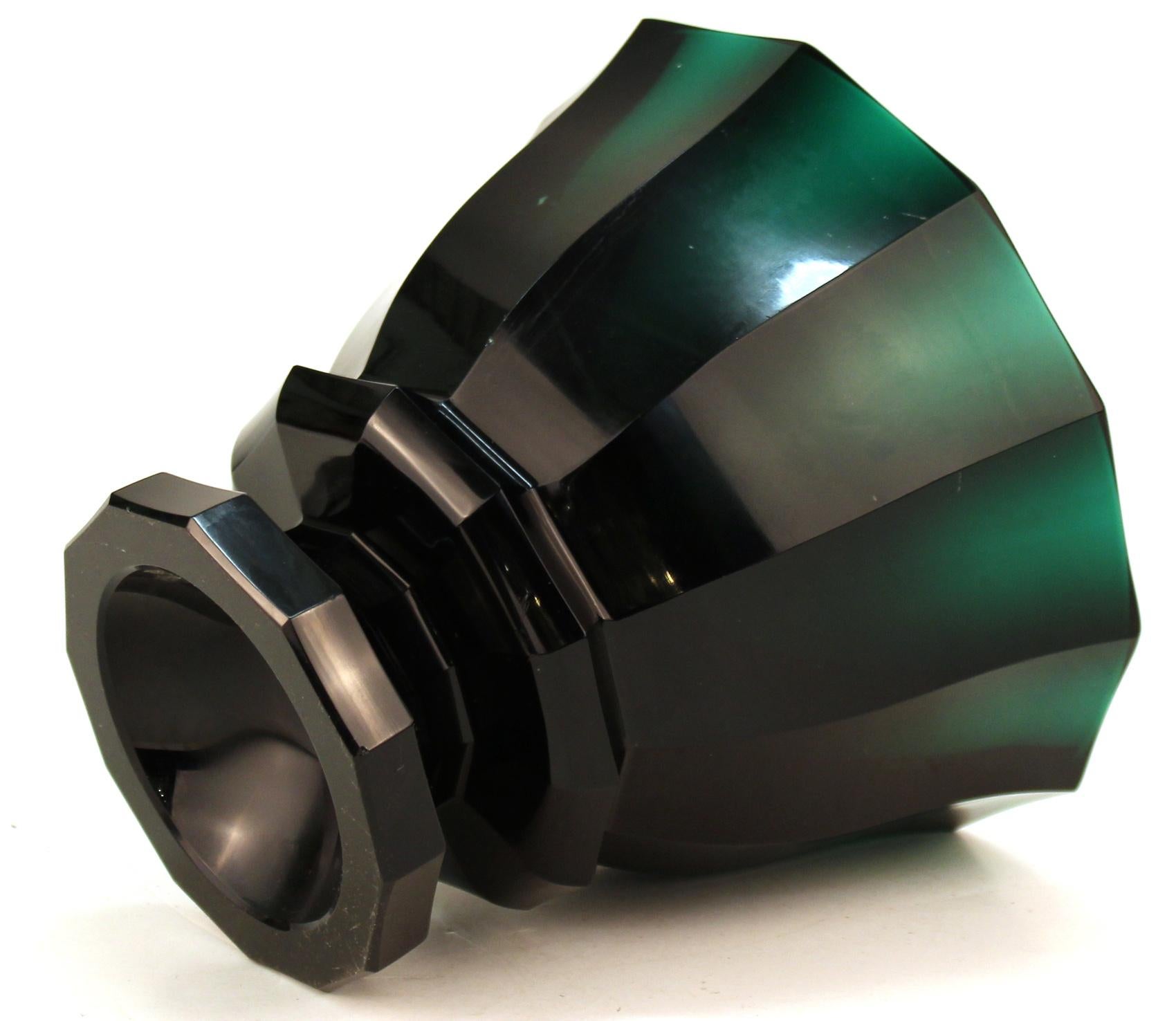 Austrian Josef Hoffmann Wiener Werkstatte Glass Vase in Dark Green