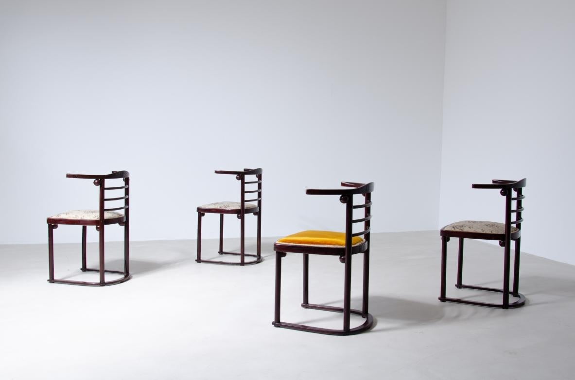 Austrian Josef Hoffmann's rare set of four chairs in curved wood  For Sale