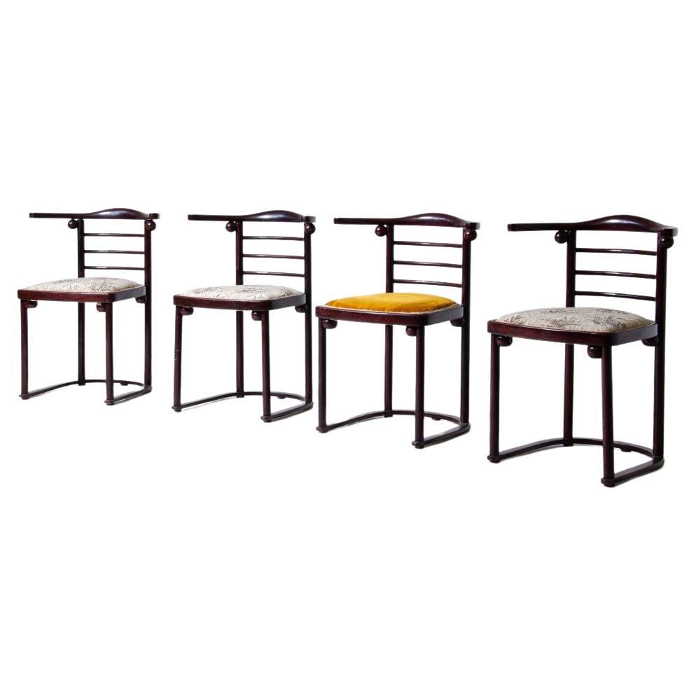 Josef Hoffmann's rare set of four chairs in curved wood  For Sale