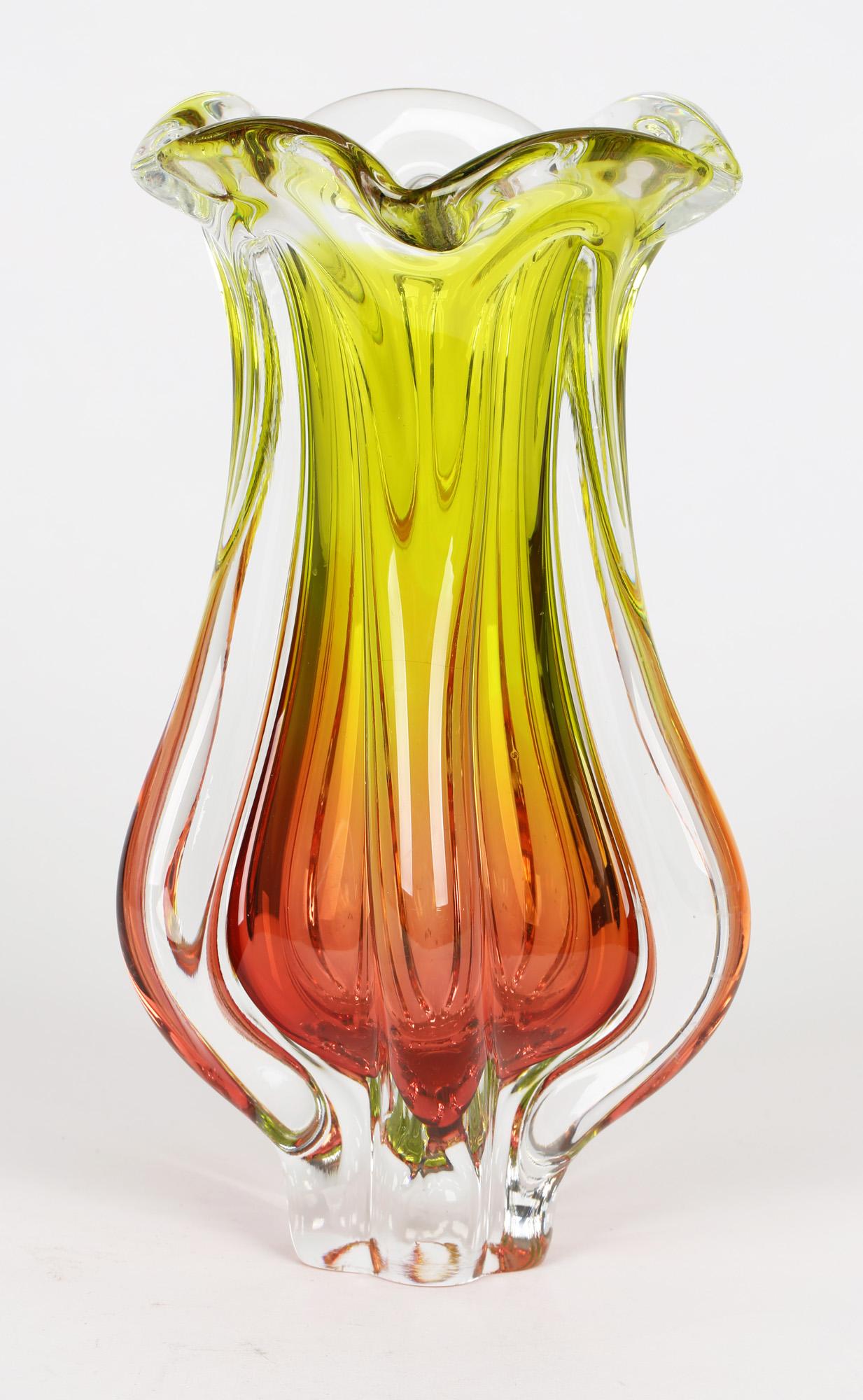Mid-Century Modern Josef Hospodka Czech Hand Crafted Art Glass Chribska Glass Vase
